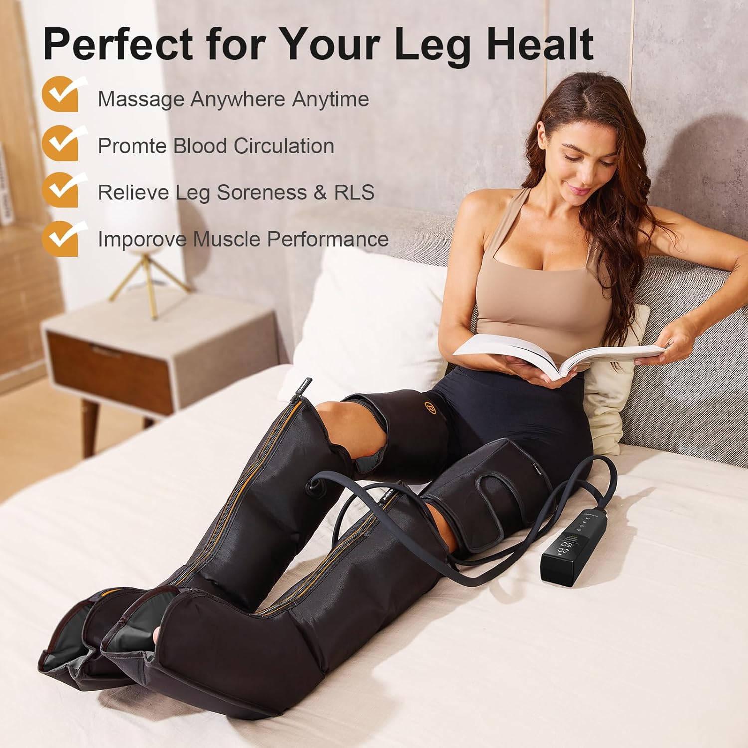 QUINEAR Advanced Cordless Full Leg Air Compression Massage, Leg and Foot Massager with Wireless Remote, Foot Calf & Thigh Massager for Swollen Legs, Rechargeable & Portable for All-Day Relief - Image 8