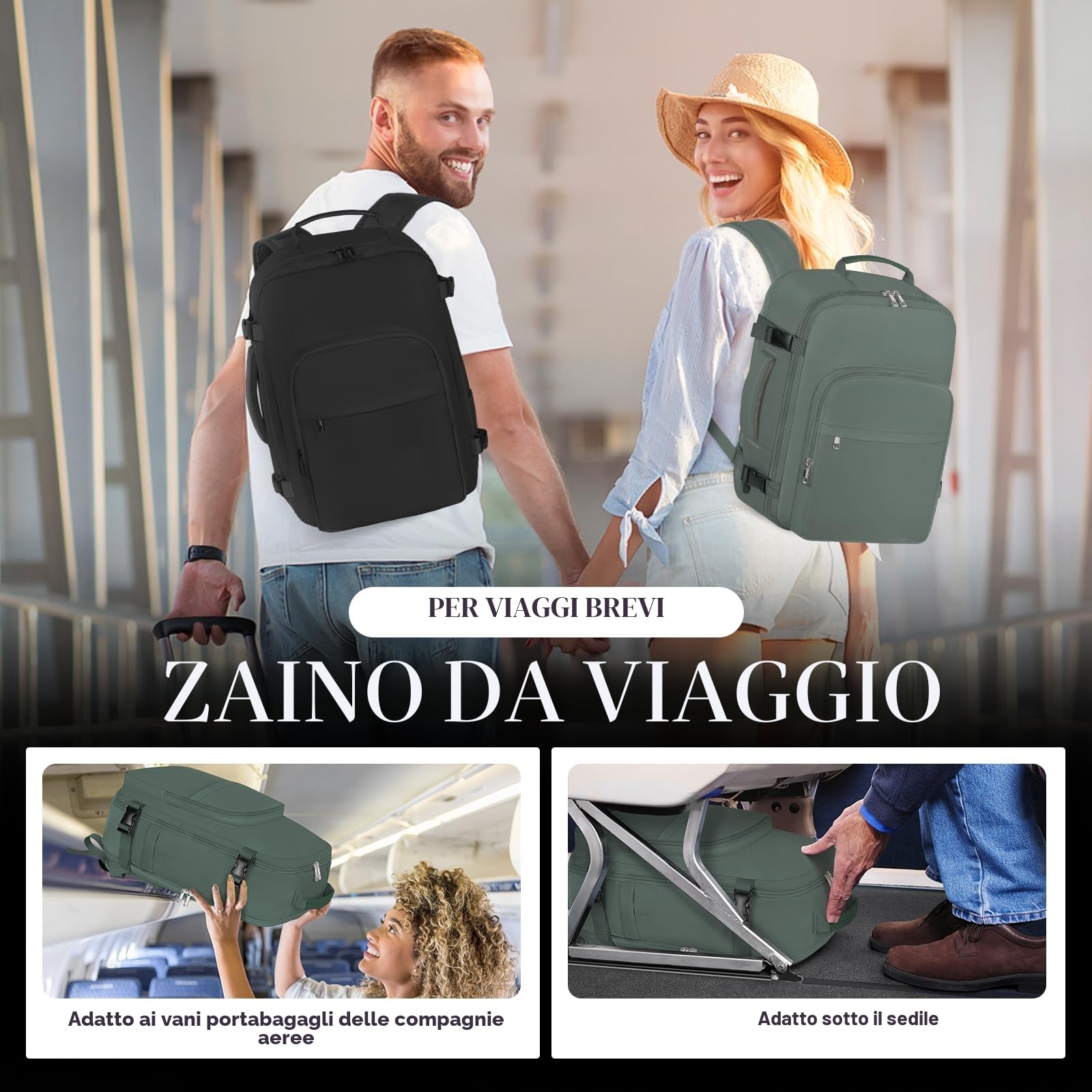 OTAHGK Bagaglio a mano 45 × 36 × 20 per Easyjet, Zaino da Viaggio Sotto il Sedile Aereo Borsa da Cabina Voli Zaini Casual Valigia Ufficio scolastico lavoro Borse Adatto a Laptop da 17 pollici