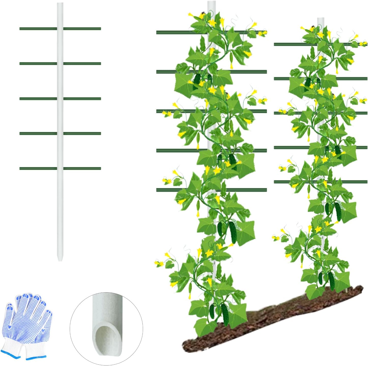 Agfabric 2pack 7ft Garden Trellis for Climbing Plants Outdoor, Tower Trellis with 9 Arms (Each 2ft), Fiberglass Plant Support Trellis Rust Proof, Round Cross-Section (2trellises)