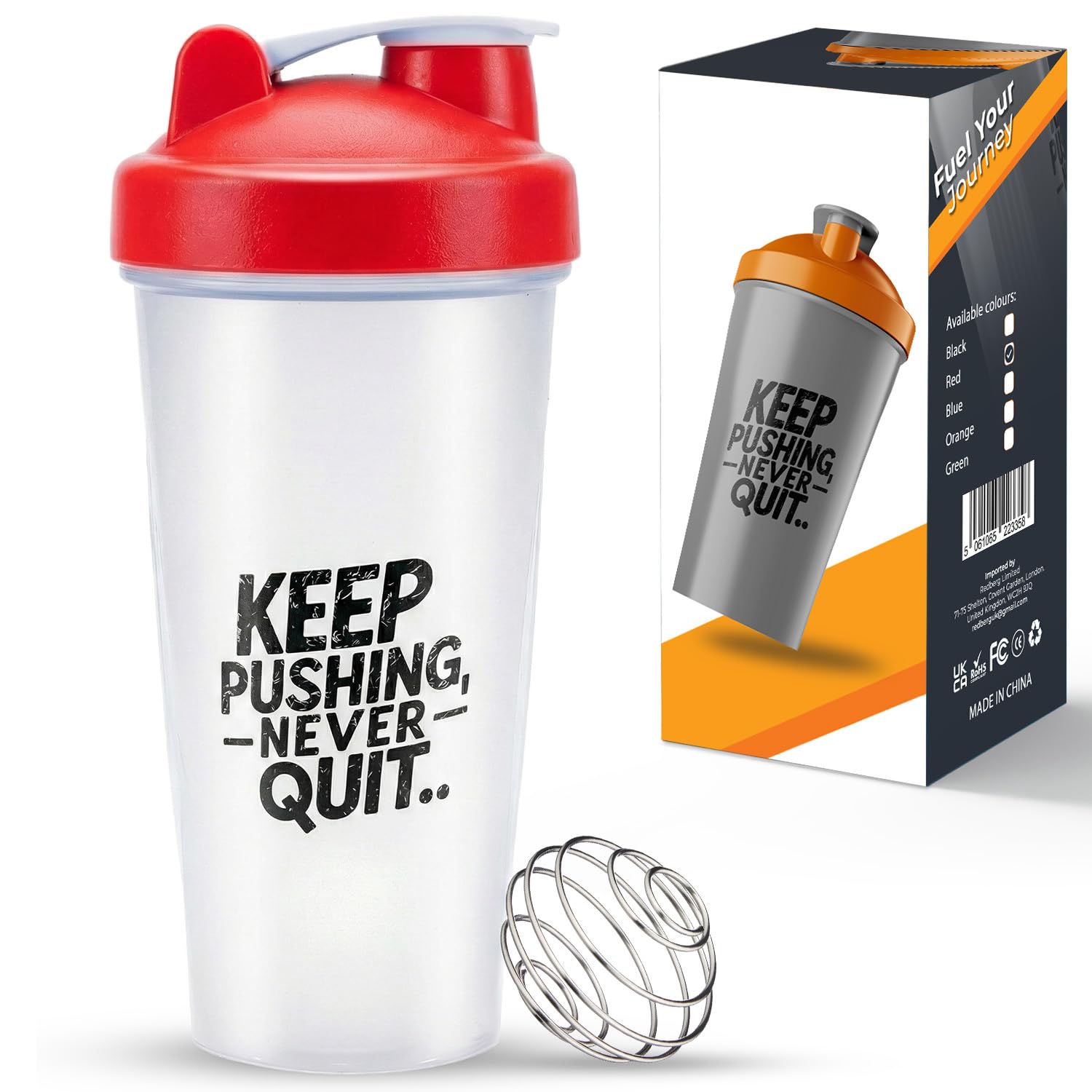 Roe Tenpo Protein Shaker Bottle 600ml, Leak-Proof, BPA-Free, Dishwasher Safe Gym Shaker for Protein Shakes with Wire Mixing Ball, Wide Mouth, Gym Bottle for Smoothies, Pre-Workout & Supplement Drinks