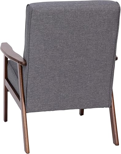 Miniatura 5 de Flash Furniture Langston Silla comercial moderna de mediados de siglo, tapicería de lino sintético gris, marco y brazos de madera con acabado de