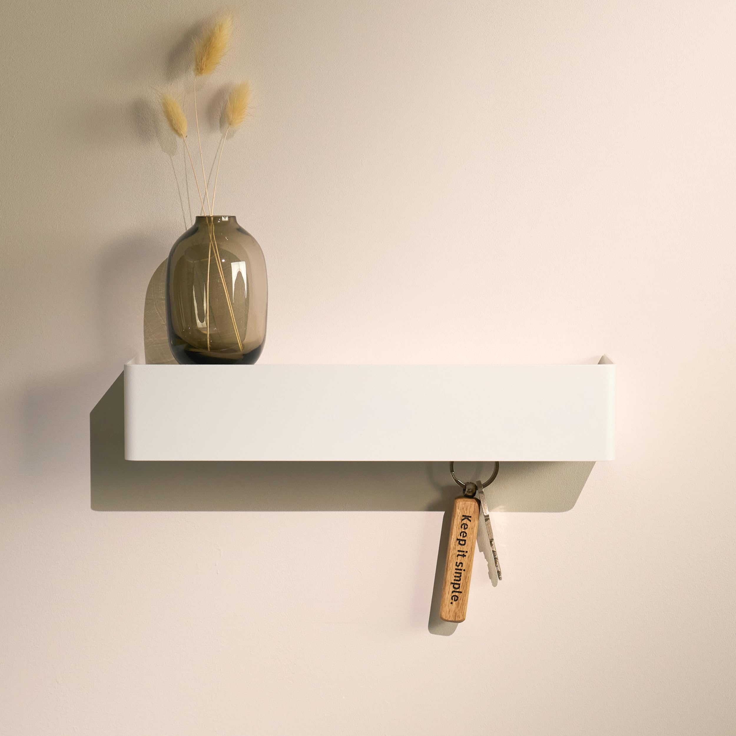 Designfabrik Hamburg Tabliczka na klucze | Nowoczesny schowek na klucze z półką | Metalowy wieszak na klucze ścienny | Minimalistyczny design do przedpokoju i wejścia | Biały