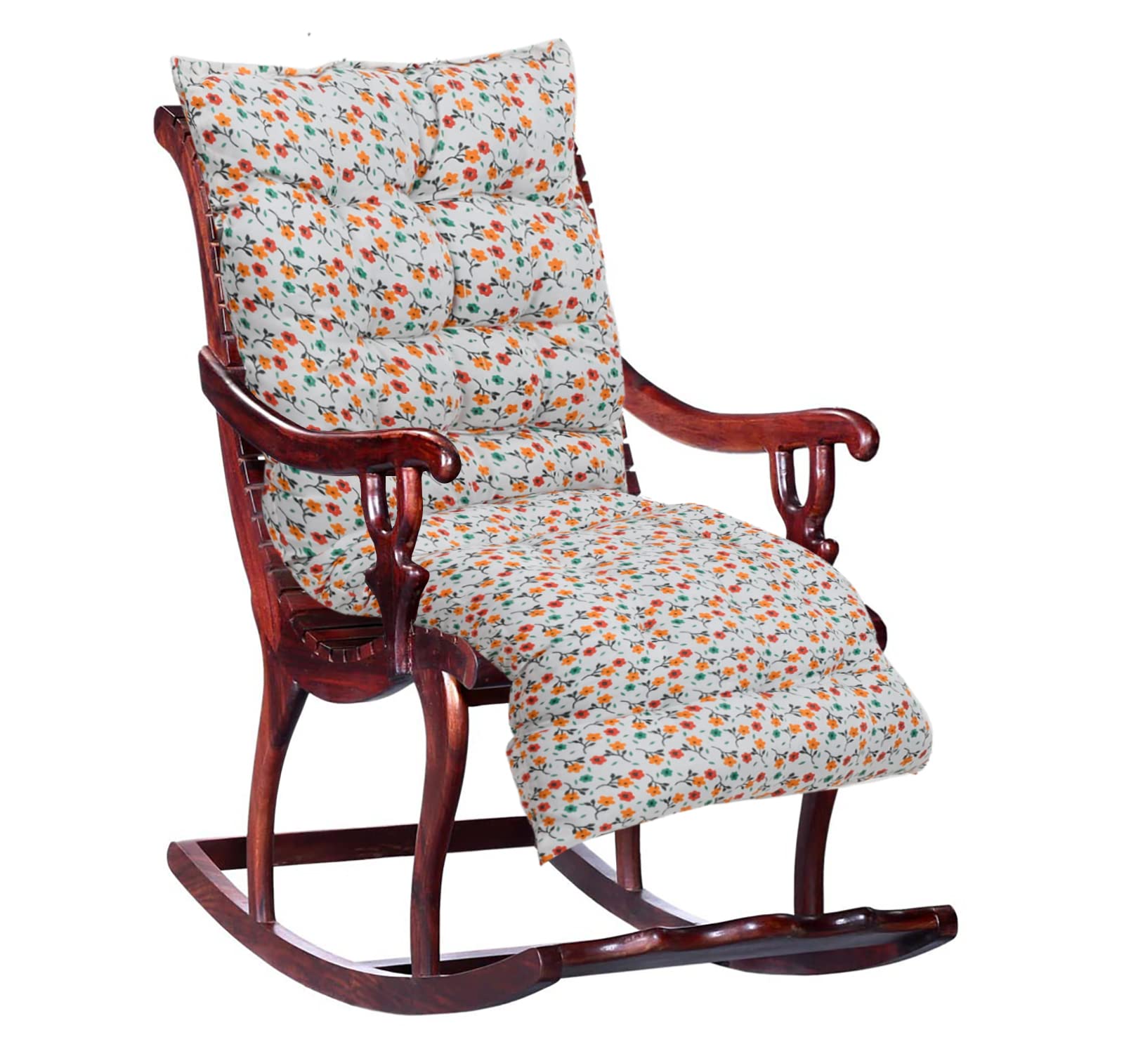 Heart Home Flower Printed Microfiber Comfortable, Soft, Long Back & Seat Rocking Chair, Lounger Cushion for Indoor/Outdoor with Ties, 18 * 46 Inch (White)