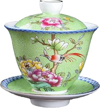 Gaiwan tea cup Chinese tea cups Kung Fu Tea Chinese Traditional enamel pattern ceramic gaiwan tea cup Sancai Tea Bowl Tea Set Color Green