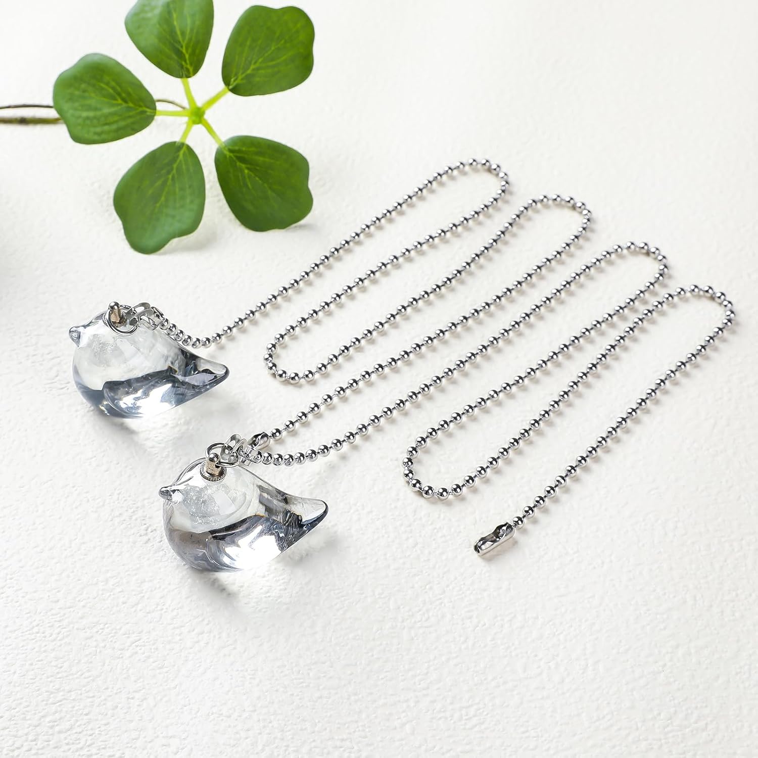 2 Pack Ceiling Fan Pull Chain, 20 inch Ceiling Pulls Extension Chains with 4 Connectors,Grey Glass Bird Ornament Pull Chains