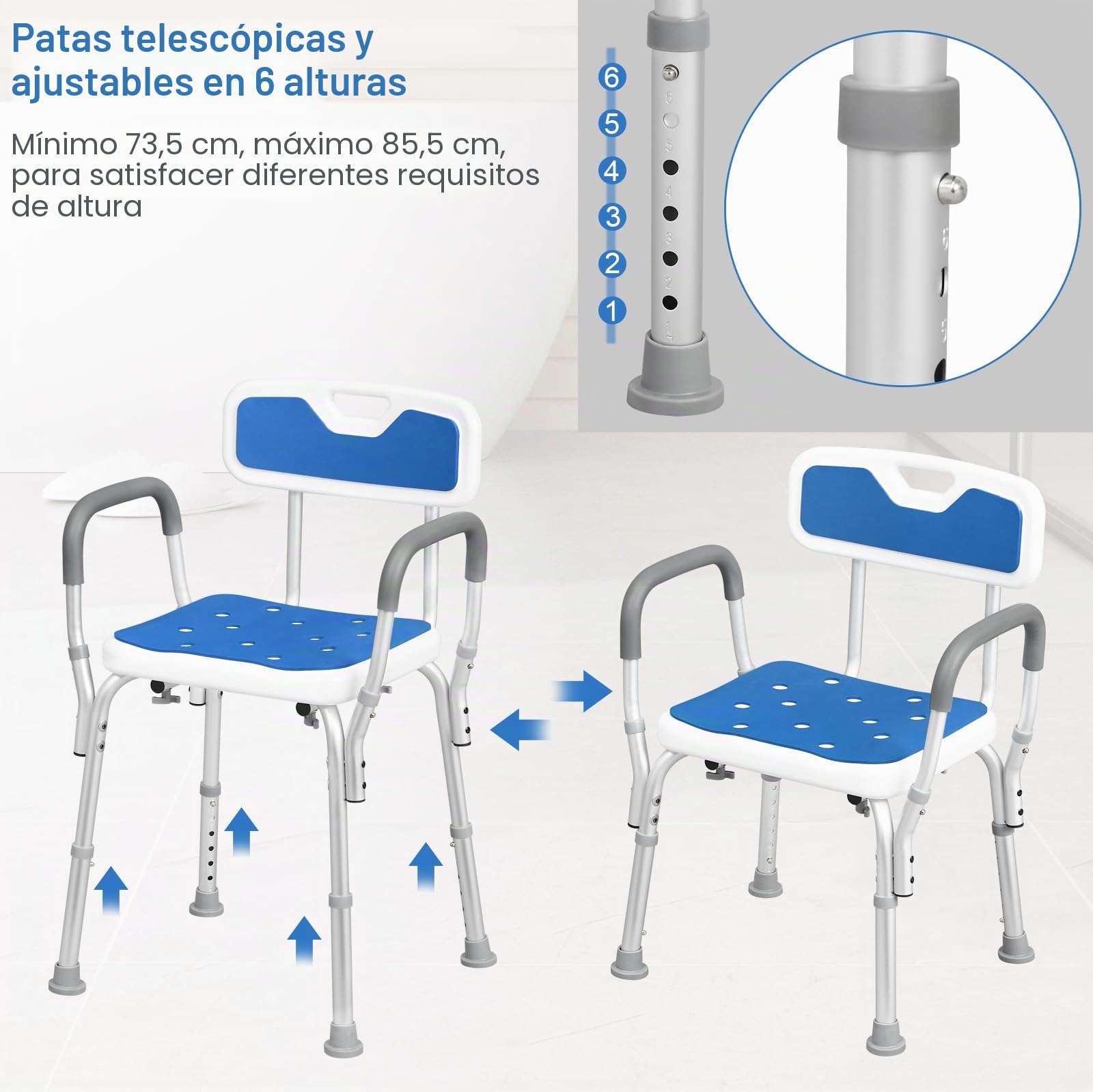EUGAD Silla de Ducha para Mayores, Taburete Baño sin Respaldo, Taburete Ducha para Personas Mayores, Conteras Antideslizantes, para Ancianos y Embarazadas (Taburete de Ducha con Respaldo)