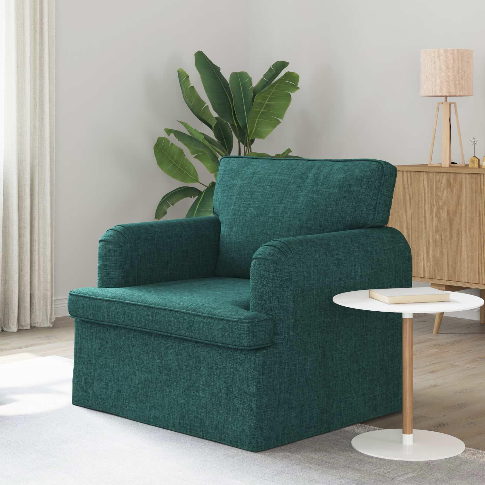 Générique Sofa modułowa w kolorze ciemnozielonym, 84 x 80 x 85 cm, nowoczesna sofa z metalową konstrukcją i drewnianymi podłokietnikami, ergonomiczny design do salonu lub sypialni
