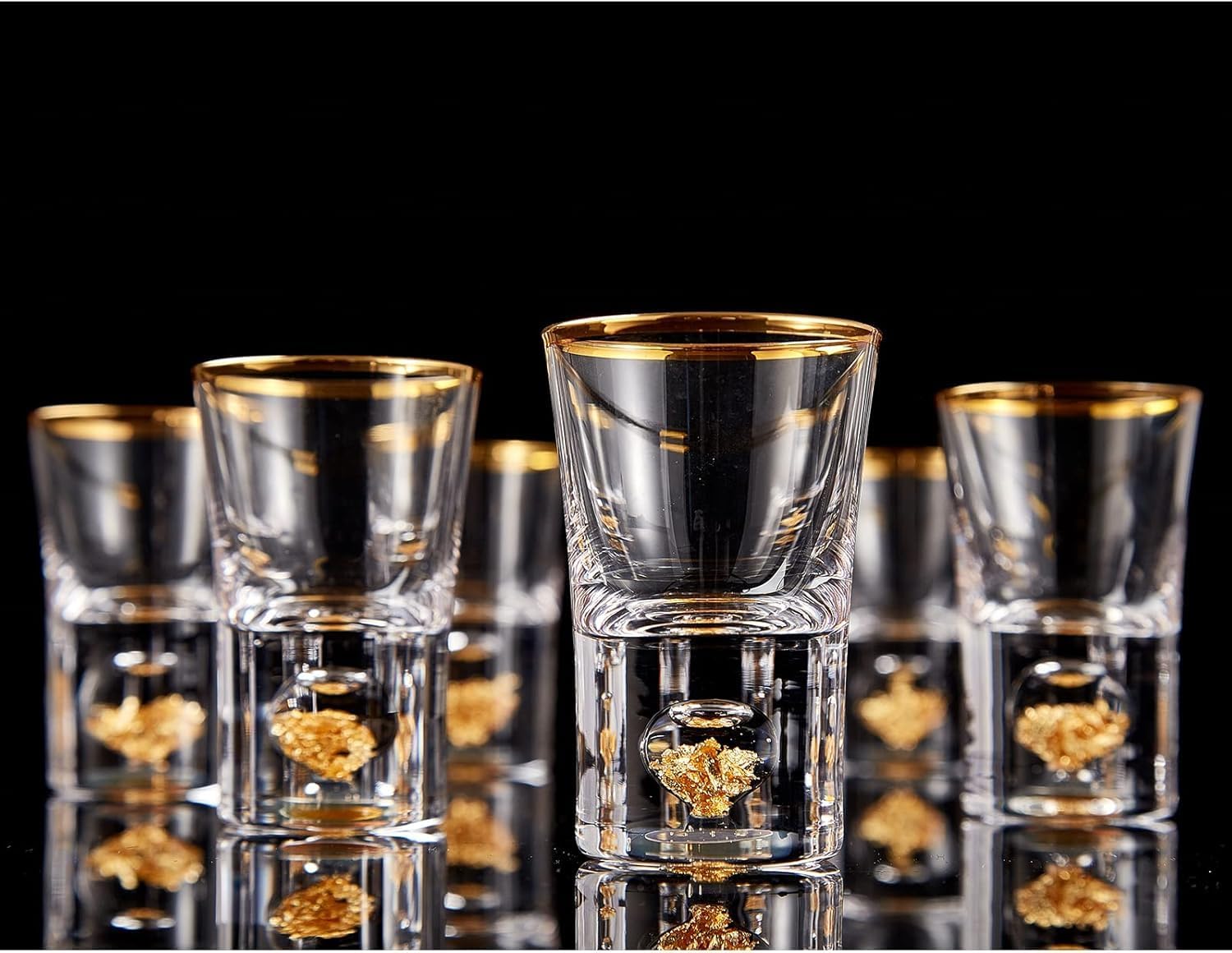 Shot Glasses (1.5oz), Crystal Shot Glass Set Decorated with 24K Gold Leaf Flakes, Cool & Cute Shot Cups, BPA-Free & Lead-Free, Perfect for Décor & Collection, Gift Choices - 6 pcs