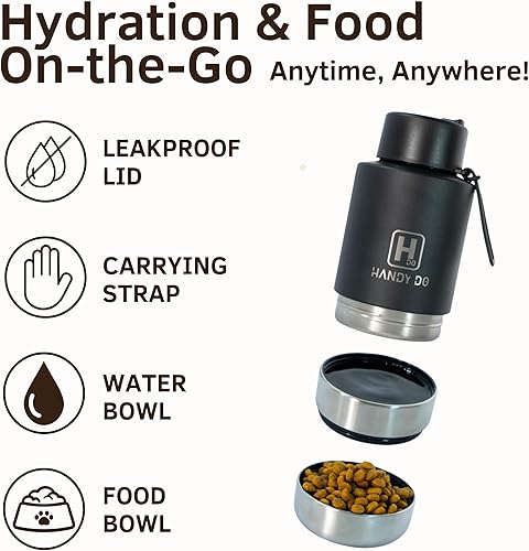 Miniatura 2 de Botella de agua aislada para perros con cuenco desmontable para alimentos y agua, botella de agua de acero inoxidable 3 en 1, perfecta para