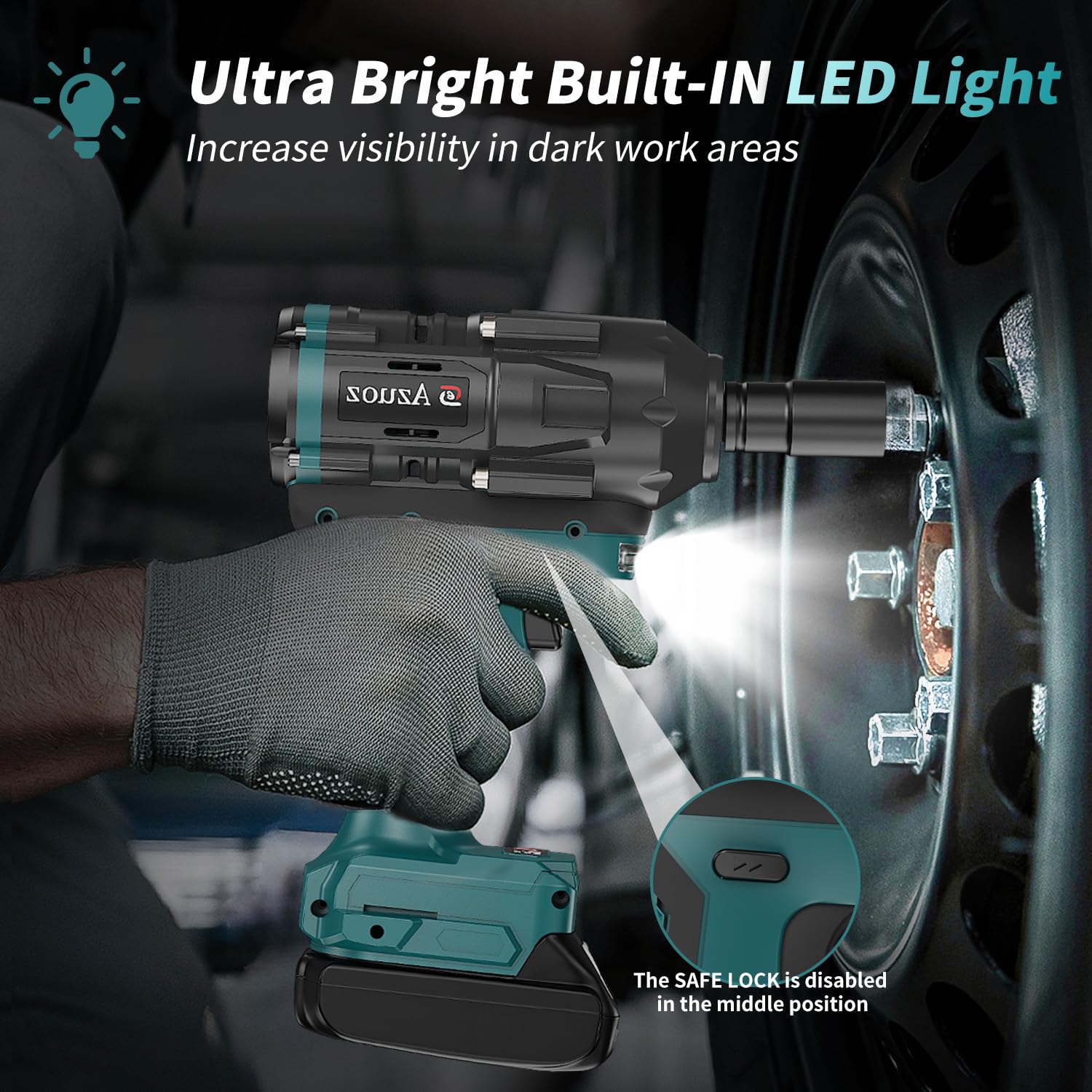 Llave de impacto inalámbrica 1/2 para batería Makita de 18 V, 1500 Nm/1106 pies de libra, destornillador de impacto sin escobillas, herramienta de pistola de impacto de 4 velocidades, 2100 RPM de alto