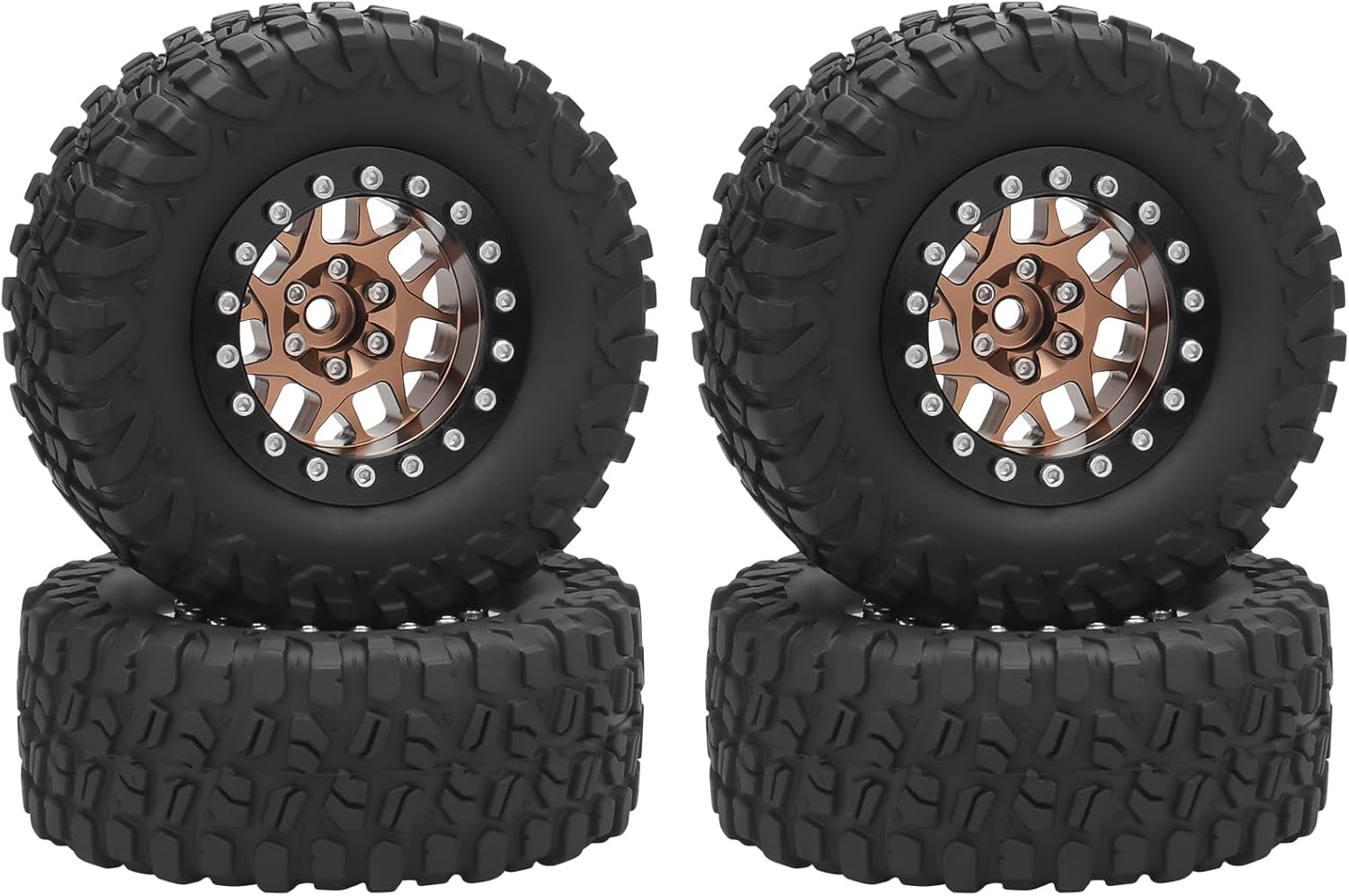 1.3 Beadlock Wheels and Tires, daitoku 1.3" RC Car Tires for 1/18 TRX4M Ascent-18 1/24 SCX24 FCX24 RC Crawler Car (Copper)