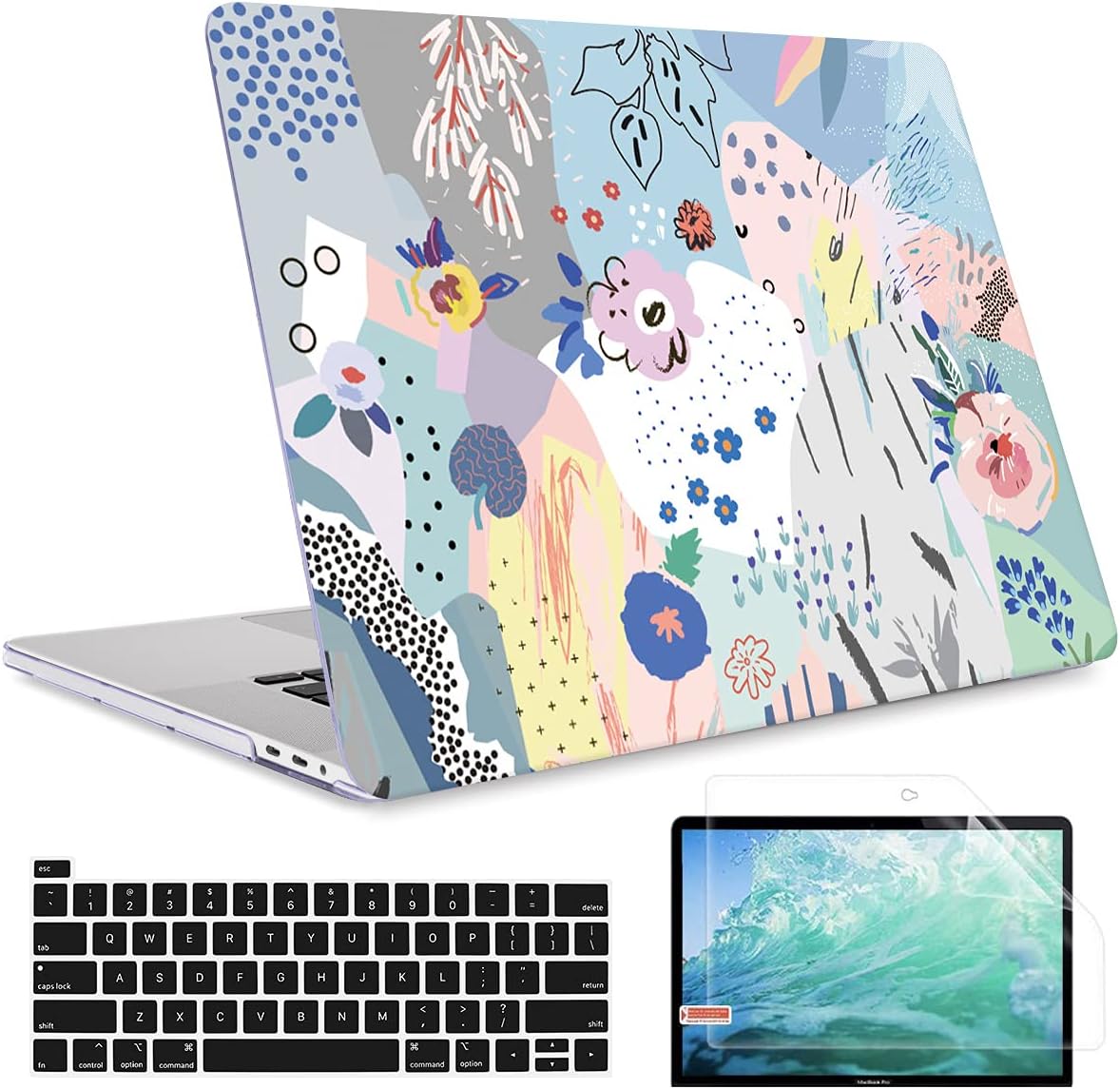 Top Rated May Chen for MacBook Pro 16 inch A2141 2020 2019 Release, Plastic Pattern Hard Shell Case Screen Protector & Keyboard Cover for Newest MacBook Pro 16-inch, Colorful Flowers and Tropic Leaves