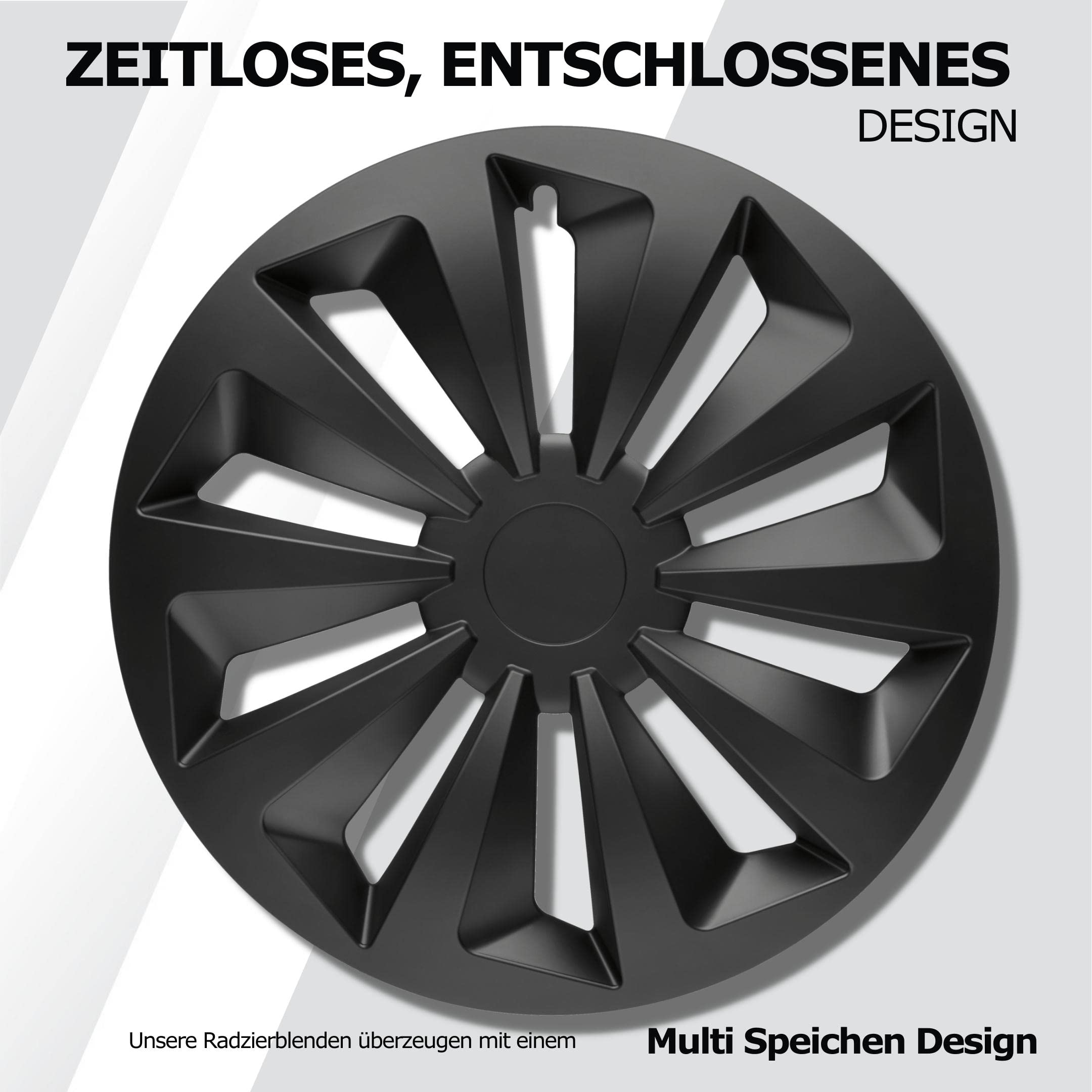 Radkappen 16 Zoll Schwarz Radzierblenden 4er-Set The Rock für Stahlfelgen | Zierkappen, Radblenden & Felgenabdeckung, rostfrei & witterungsbeständig, einfache Clip-Montage, für die meisten Automarken