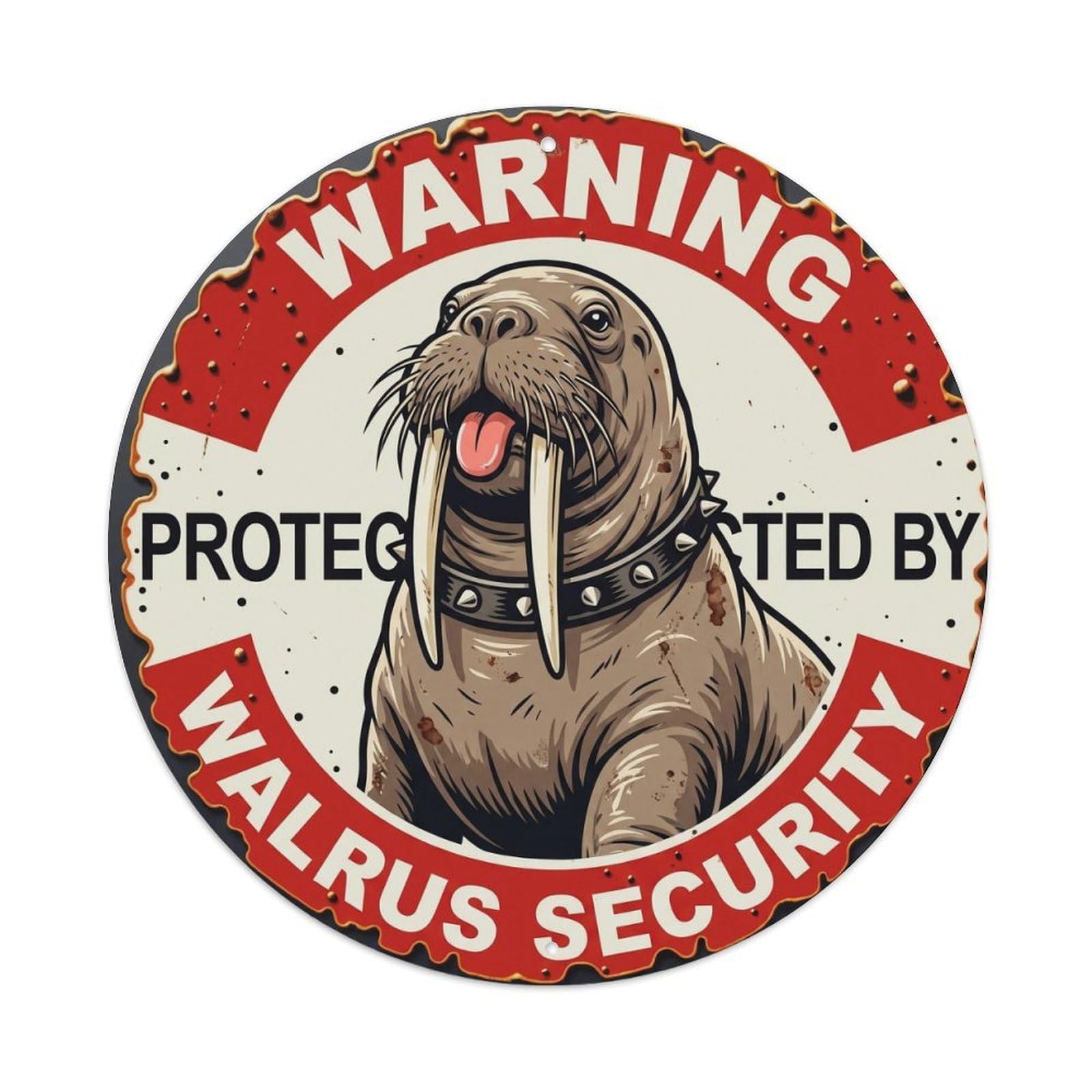 Tgrcjimh Style Metal Tin Sign Warning Protected By Walrus Security Vintage