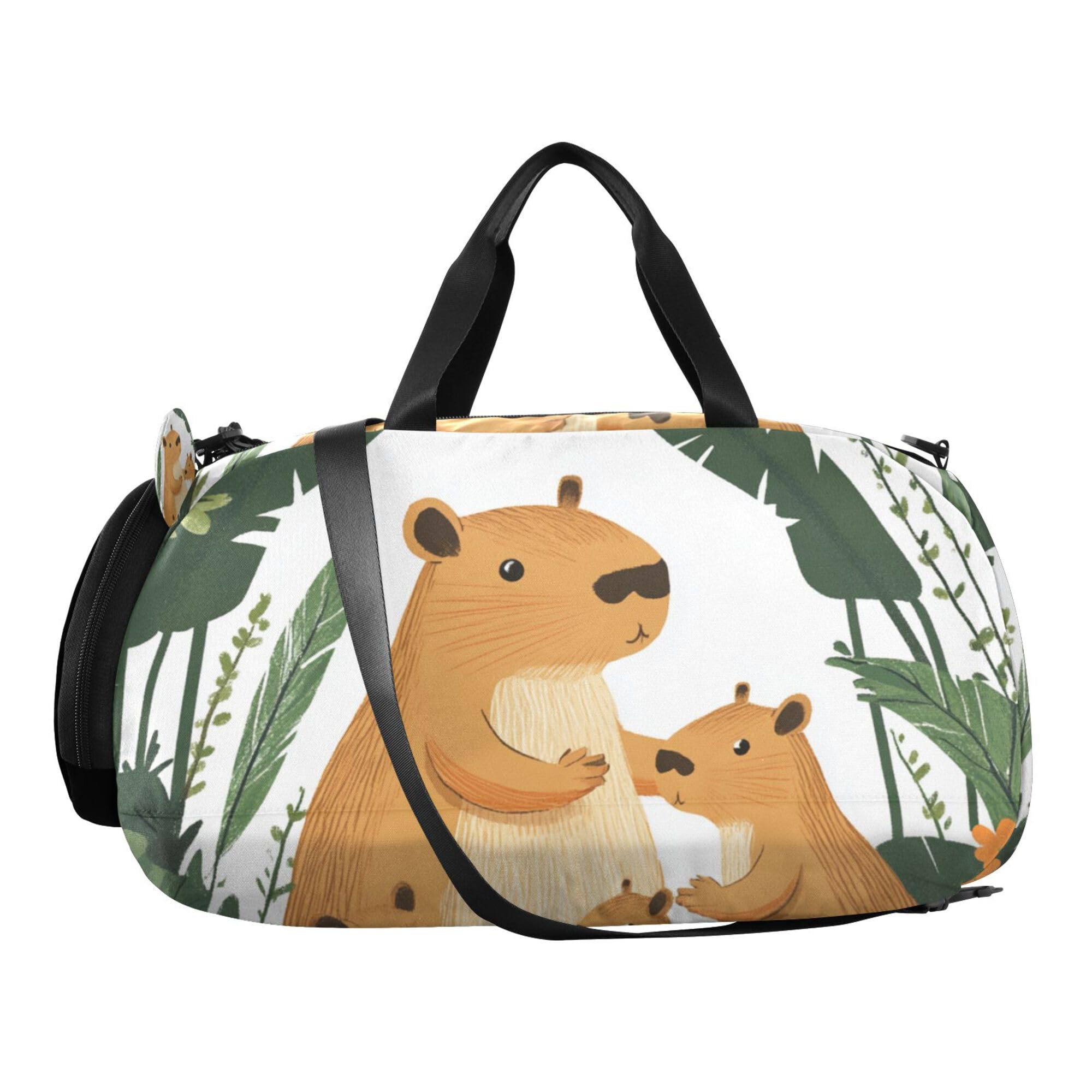 Glaphy Capybara Plants Cartoon Cute Duffle Bag for Toddler Boys Girls, Gym Sports Bag with Shoe Compartments, Kids Travel Overnight Weekender Shoulder Bag