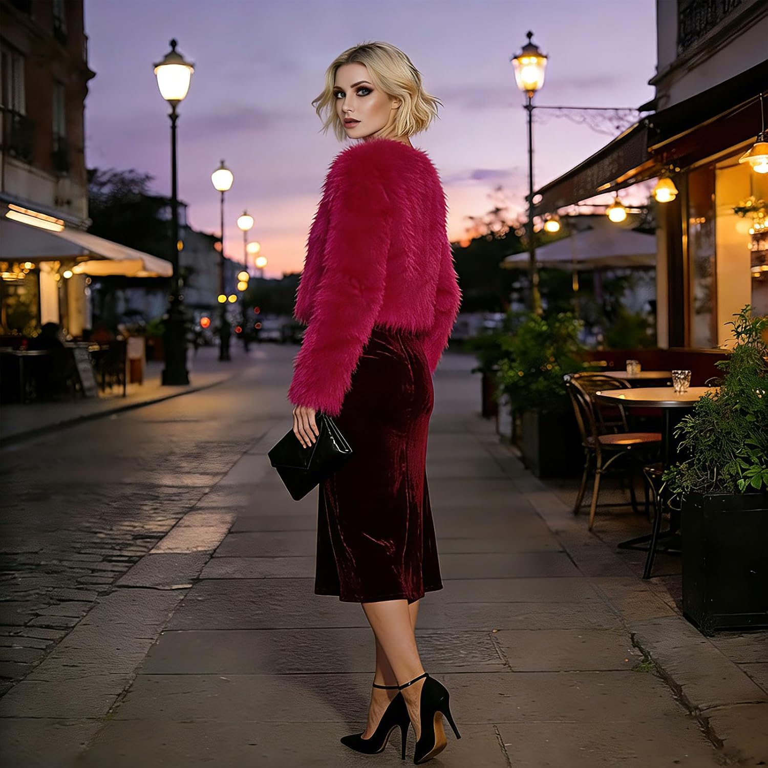 Women's Faux Fur Coat Winter Warm Cropped Jacket, Elegant Formal Jacket Women Luxury Fluffy Faux Fur Winter Coat image 3