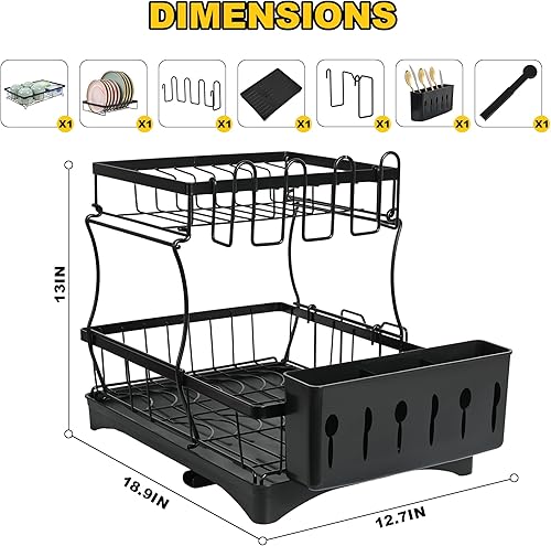 Miniatura 2 de Escurridor de platos con escurridor, escurridor de platos de 2 niveles, fácil de instalar, para encimera de cocina con soporte para utensilios,