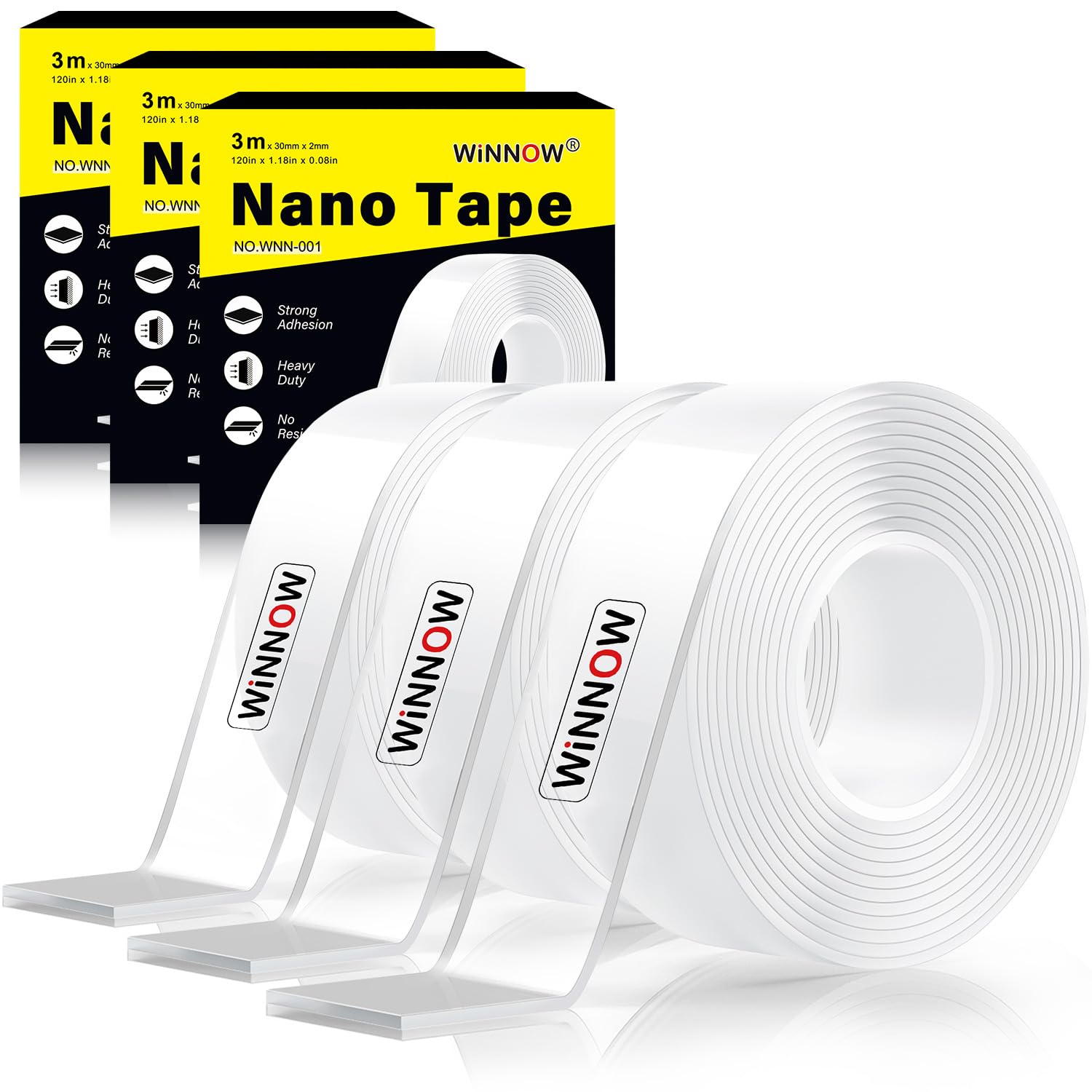 WINNOW 3 Pack Double Sided Tape for Walls - Professional Pack for Workshops, Office & Small Business，Mounting Tape for Christmas Decorations,