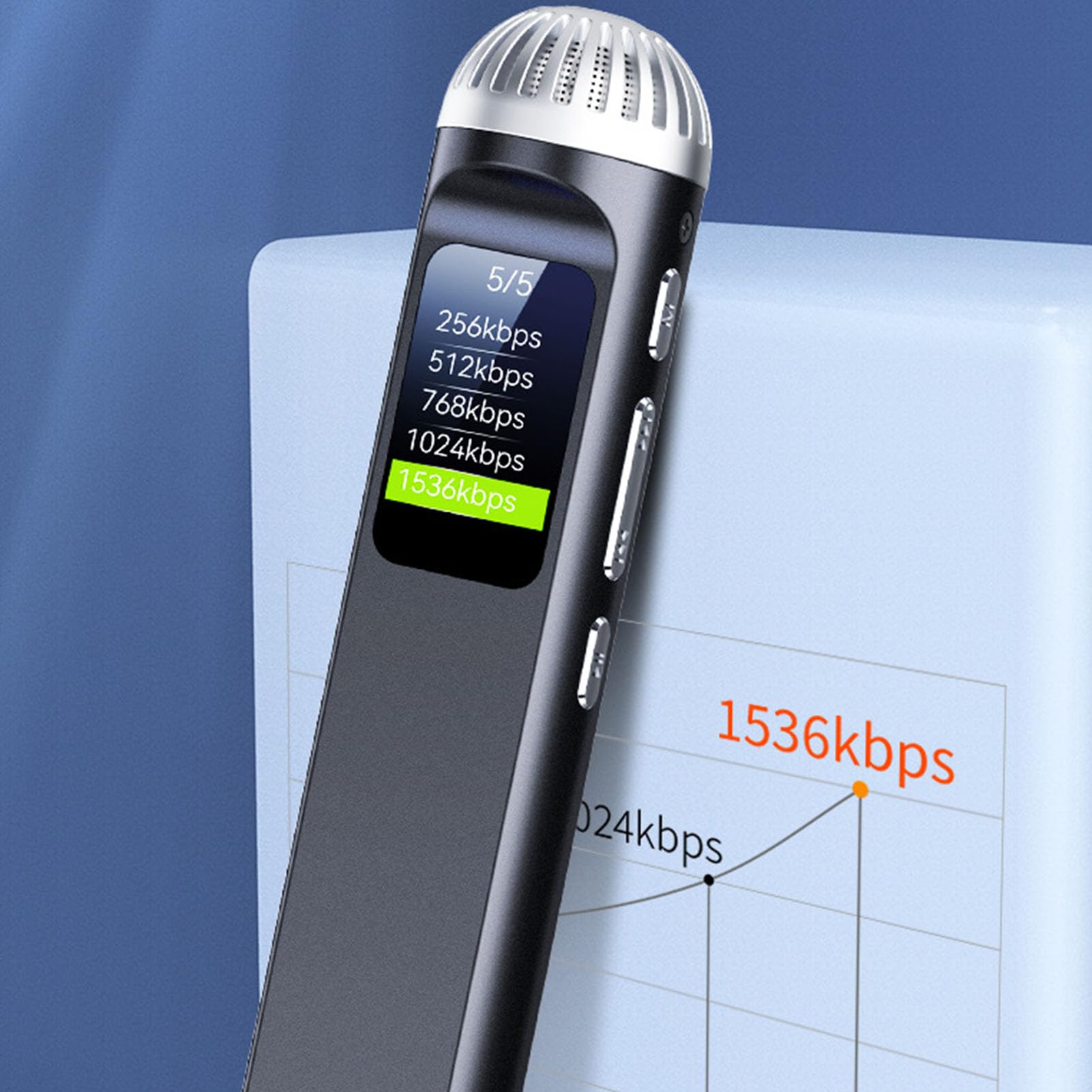 Grabadora de Voz con Micrófono, Velocidad de bits de 1536 KBPS Dispositivo de Grabación Activado por Voz Configuración de Sincronización de Reproducción de Música sin Pérdidas de