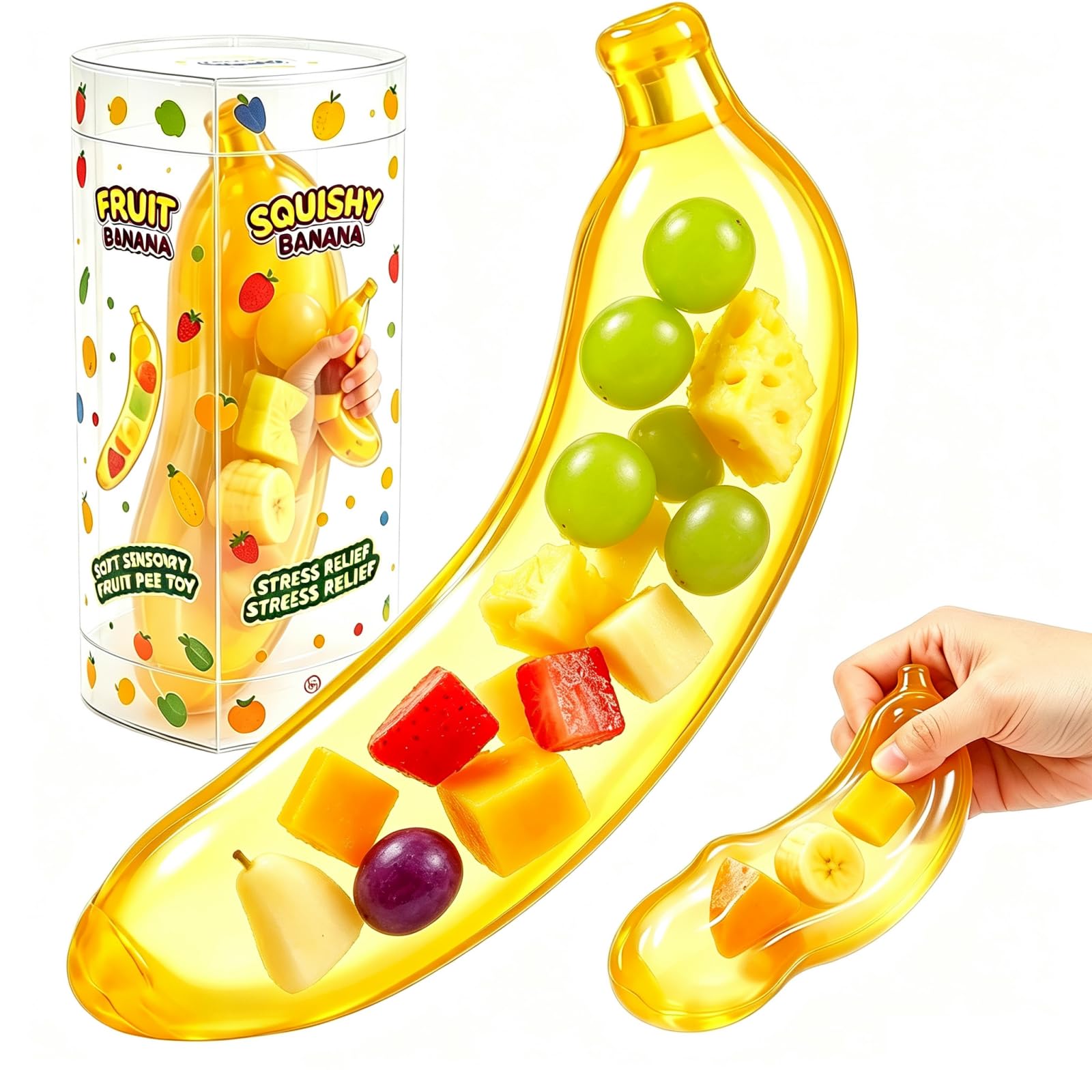 Squishy Stress Ball. Squeeze Realistic Design Anxiety Relief Tool (Banana)