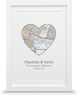 Personalised heart map print | New home, Anniversary, Wedding Gift (A4-30x21cm, Print & Standard Frame)