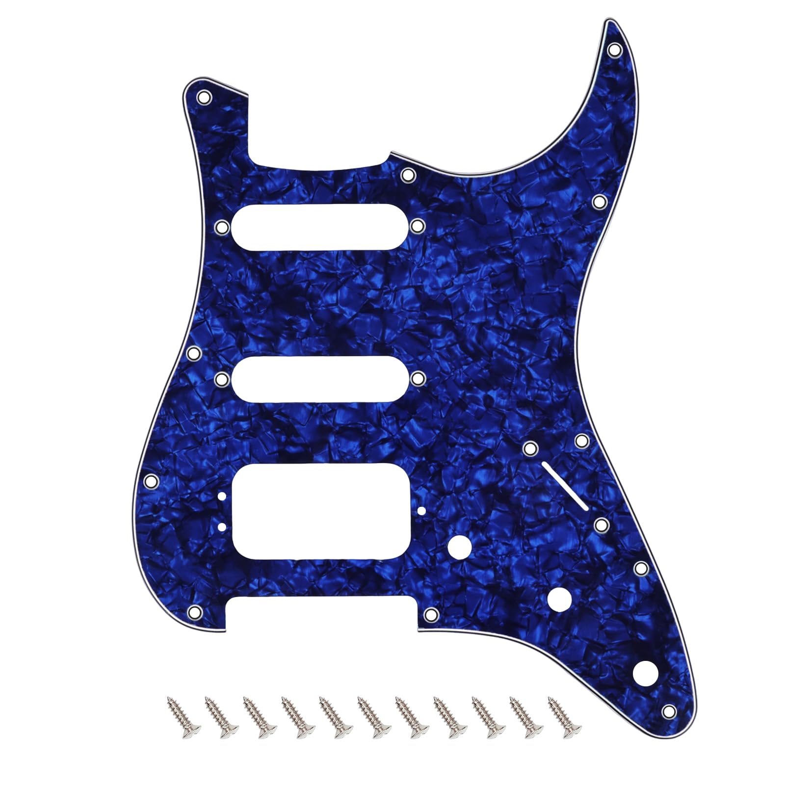 Banworks 11-Hole HSS Strat Pickguard 3-Screw Hole Round Corner Humbucking Mounting ST SSH Scratch Plate for USA/MX Fender Lonestar/Deluxe/Professional I Series Stratocaster JT/HB-23 4 Ply Blue Pearl