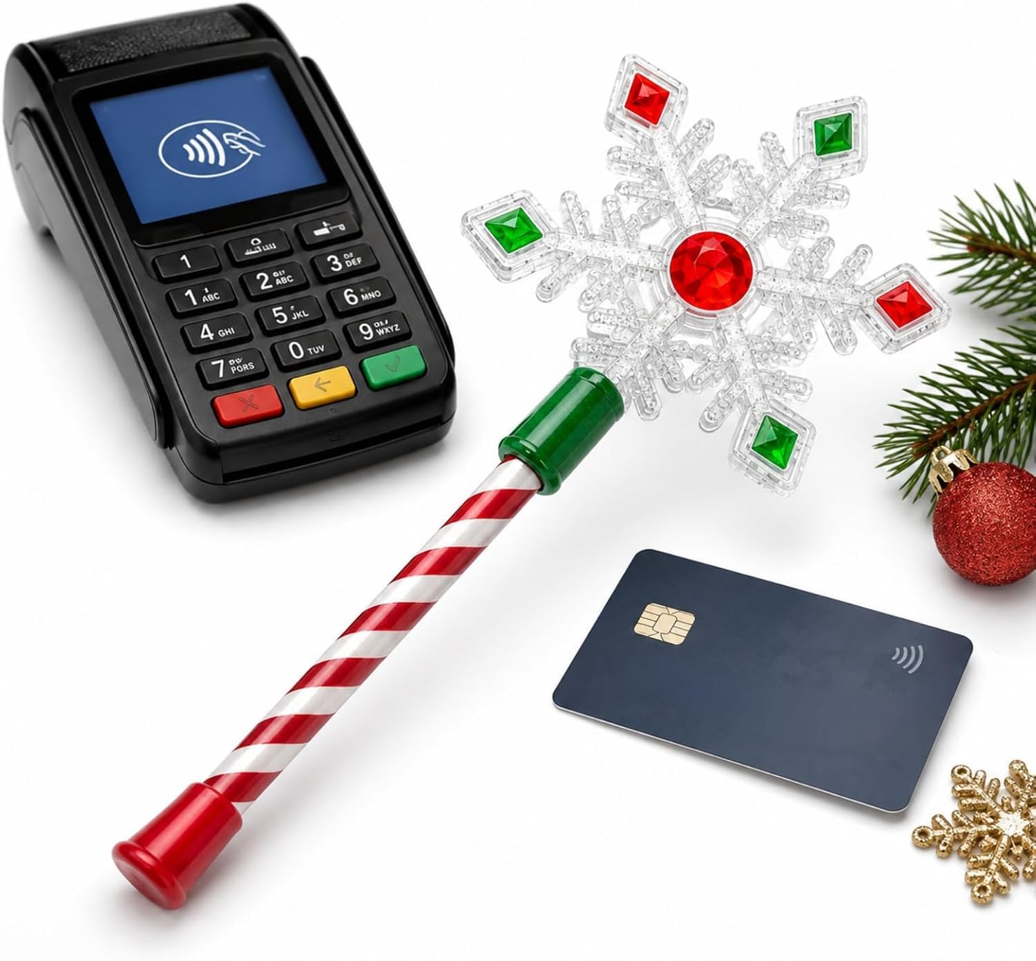 Christmas Credit Card Payment Magic Wand Tap to Pay Credit Card Holder, 3D Contactless Payment Stick with Candy Cane Handle, Festive Holiday Novelty Gift (#E)