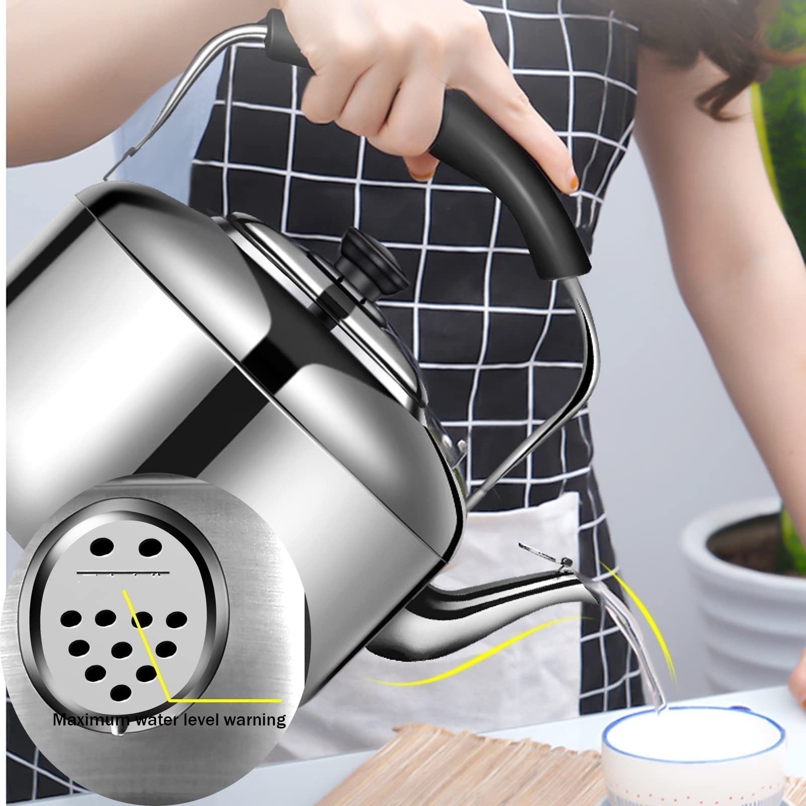 Tovetop Whistling Teakettle Tapot, Eau en Acier Inoxydable Bouilloire Grande capacité de gaz de Bouilloire à Induction à Induction Universelle Kettle Tea Pot Mariage