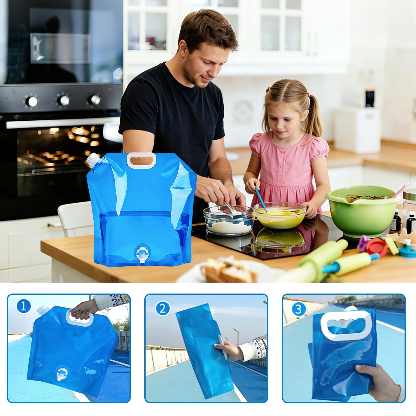 2 Tanica Acqua Con Rubinetto Pieghevoli Set,Tanica Acqua Campeggio 10l/5l,Taniche Per Acqua Con Moschettone E Corda Per Sospensione ,Contenitori Richiudibili Per Festival E Accessori Da Camper