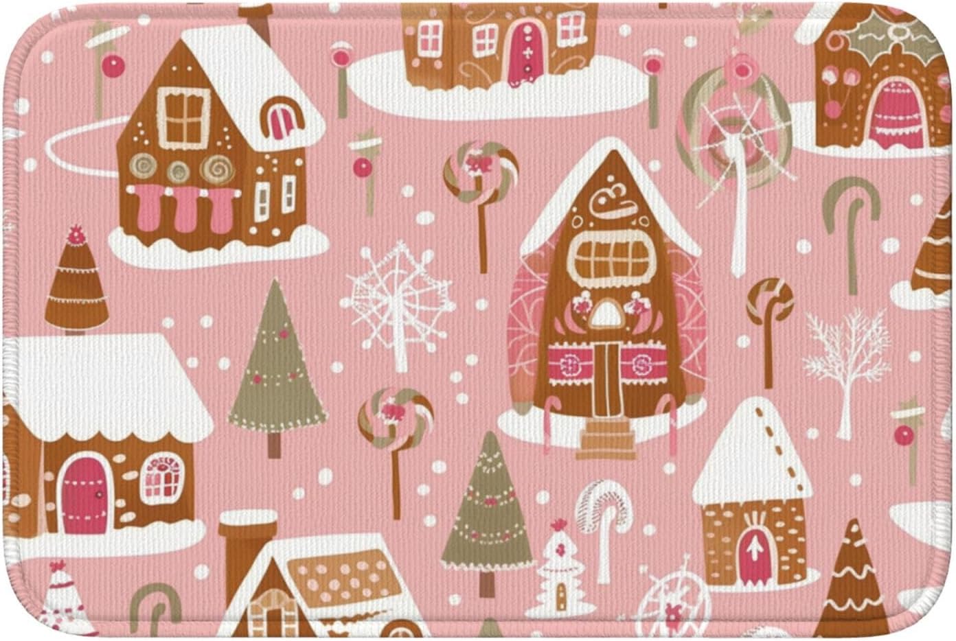 JXDXHCW Door Mat 23.6×15.7in Pink Christmas Gingerbread