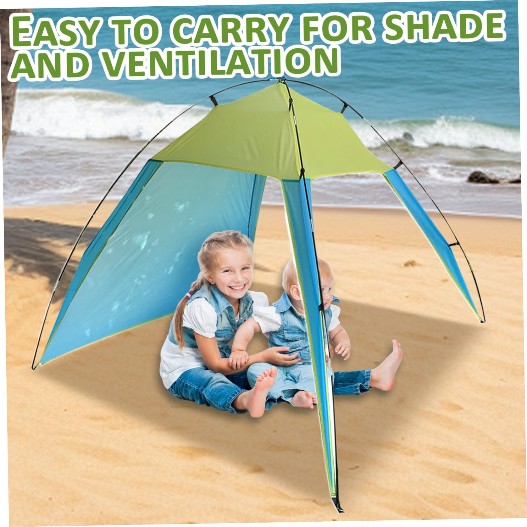 Abri Solaire de Tente de Plage étanche, auvent Plage ventilé avec Protection UV, Facile à Transporter et à Installer pour Le Camping, Le Pique-Nique dans Le Jardin 83 x 91 x 63 Pouces