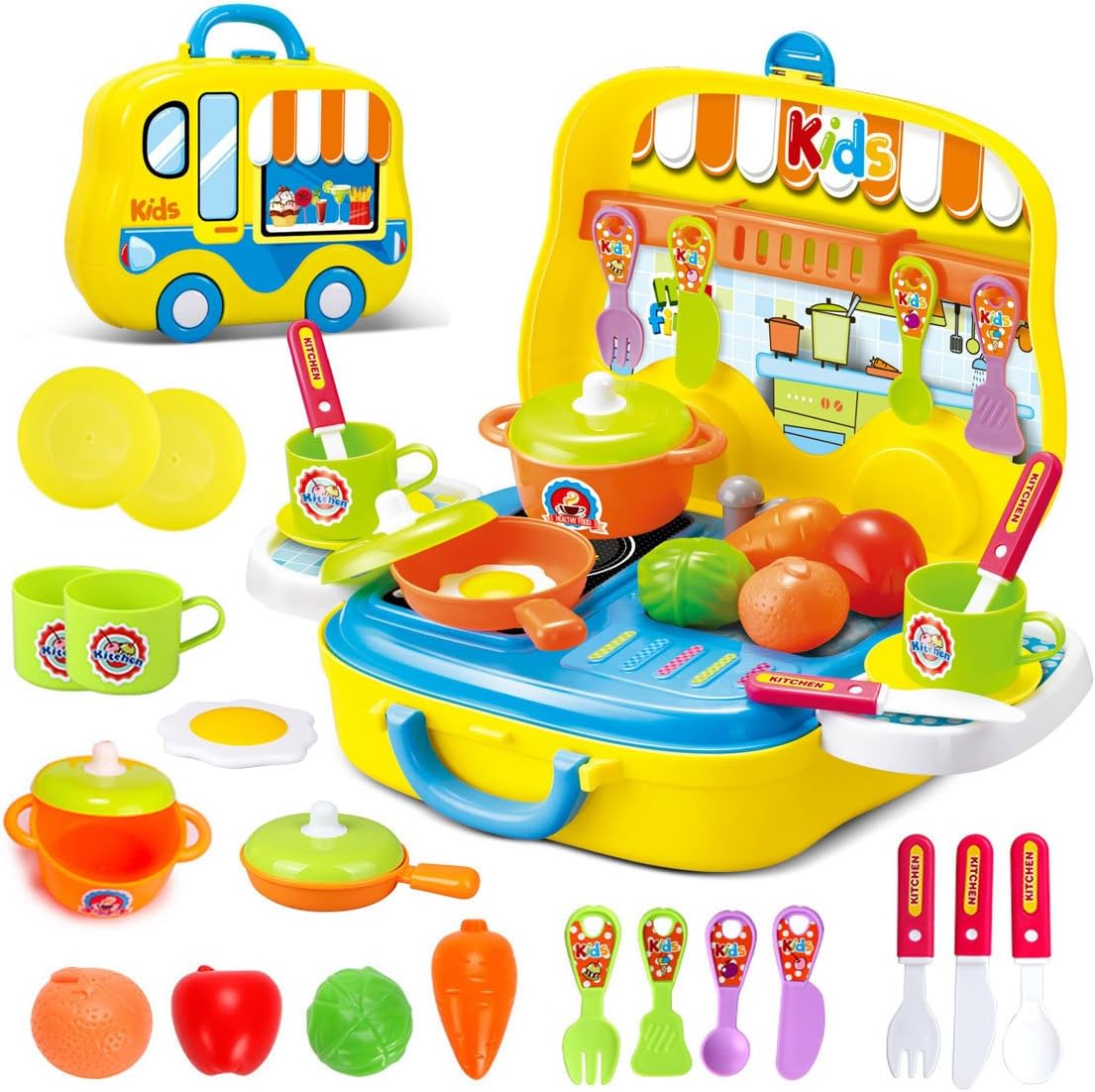 Role Play Kitchen Playset Toy Kids Pretend Cooking Kit Food Set Xmas Gift for Children 3 Years Old