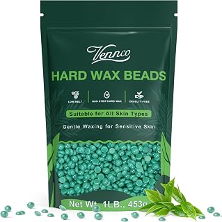 VENNCO Hair Removal Wax, 1lb Stripless Wax Beans for Sensitive Skin, Tea Tree Wax Beads For Bikini Brazilian Underarm Face Eyebrow Leg, Easy Melt At Home Waxing for Women Men (Coarse & Thick Hair)