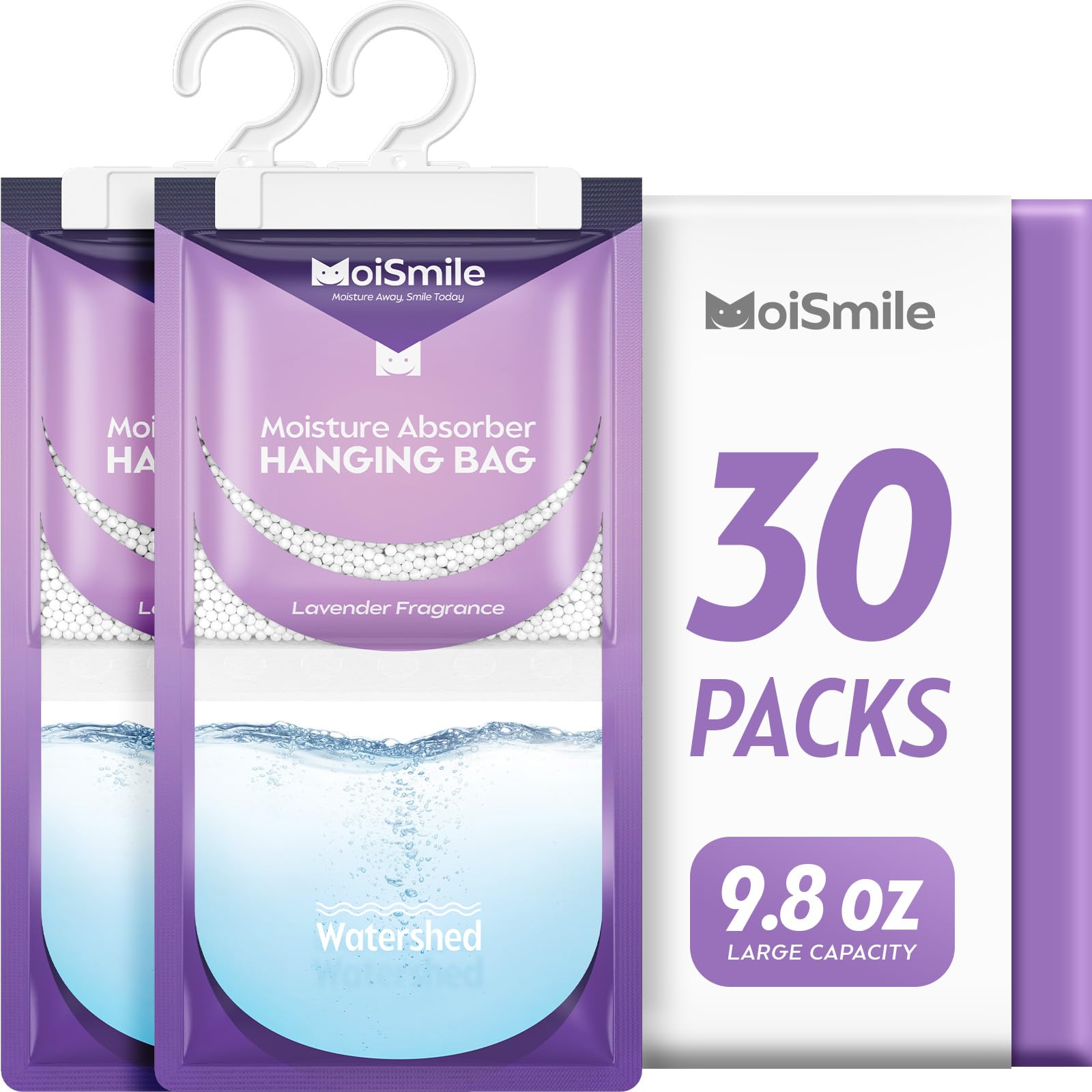 Moisture Absorbers 30 Pack Lavender Fragrance, Hanging Closet Dehumidifier Bags, Humidity Absorber, Compact Eliminates Odors Humidity Packs for Car, Bathroom, Bedroom, Basement, 9.8OZ