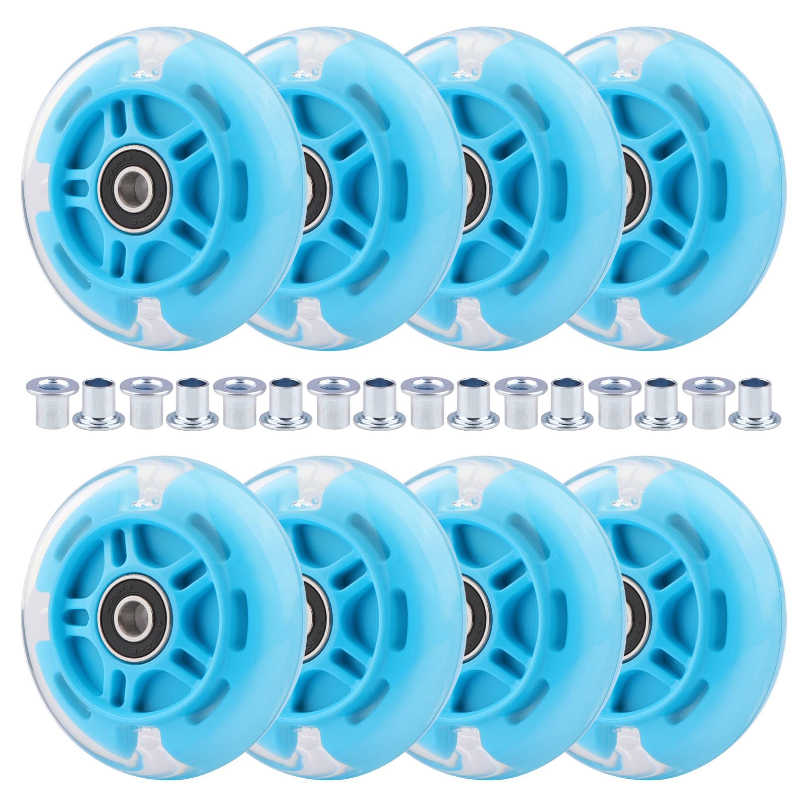 Wheelgoo 8pcs Inline Skate Wheels Led Light-Up Wheels 64/70/72/76/80mm w/Bushings 85-88A for Kids and Youth Beginners Children's Inline Skates Indoor/