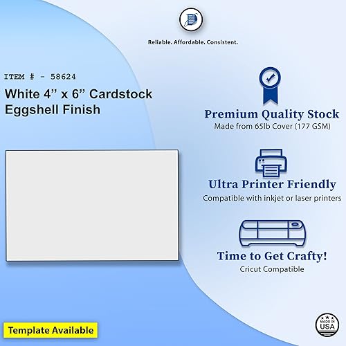 Miniatura 2 de Cartulina de 4 x 6 pulgadas, acabado de cáscara de huevo blanca para artistas, cubierta de 65 libras (6.24 ozm), (100 hojas), funciona en impresoras