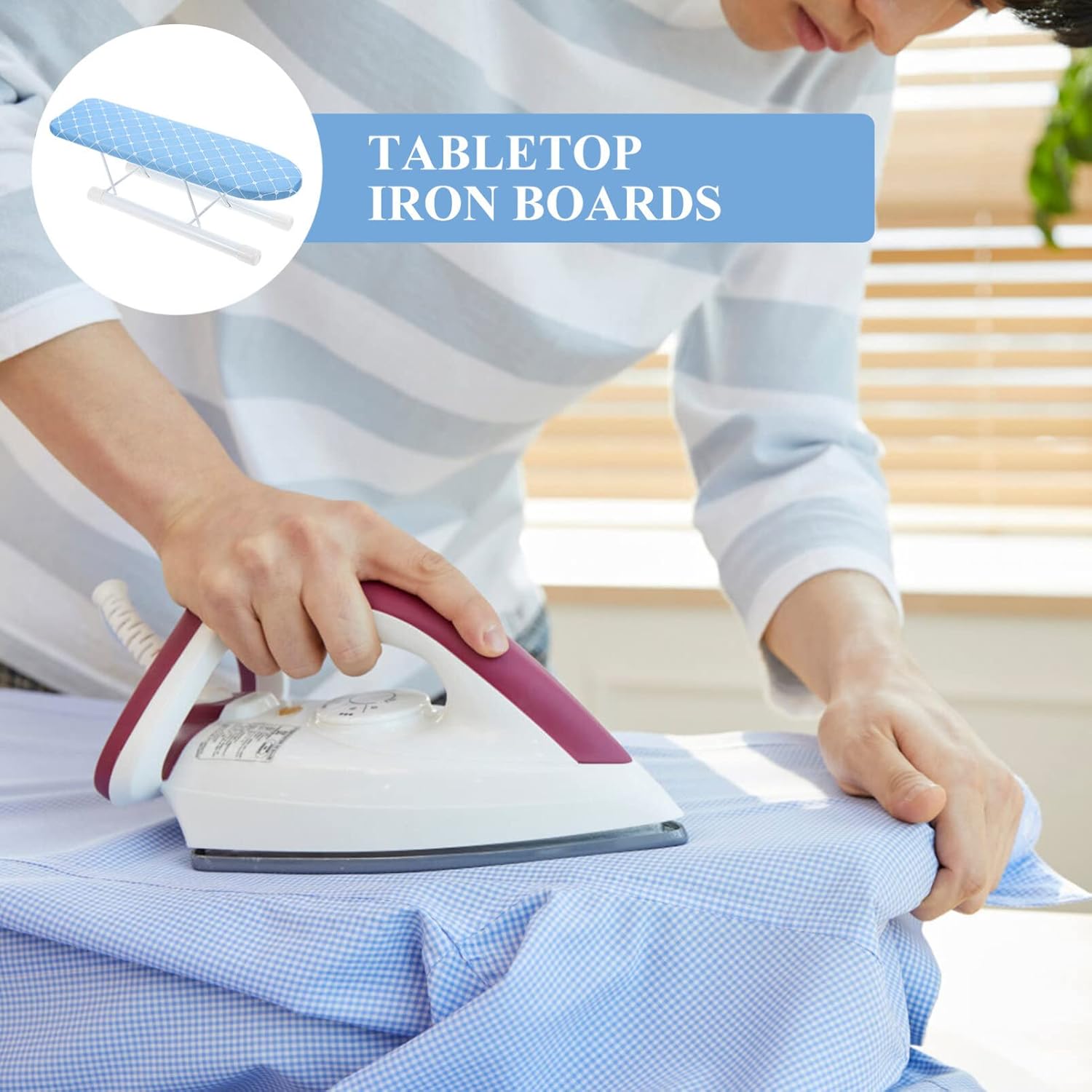 Mini Ironing Board Foldable Small Iron Board Folding with Fixed Sleeve for Sewing Sky-Blue
