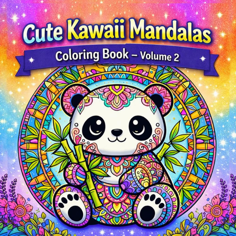 Cute Kawaii Mandalas Coloring Book – Volume 2: Adorable Kawaii Animals Mandala Designs | Cute Panda, Fox, Bunny & More | Relaxing Stress-Relief Coloring Book for Adults and Teens