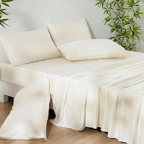 Miniatura 7 de PHF Juego de sábanas de 6 piezas, 100% rayón derivado de bambú, tamaño Queen, sábanas refrescantes para personas que duermen con calor, banda