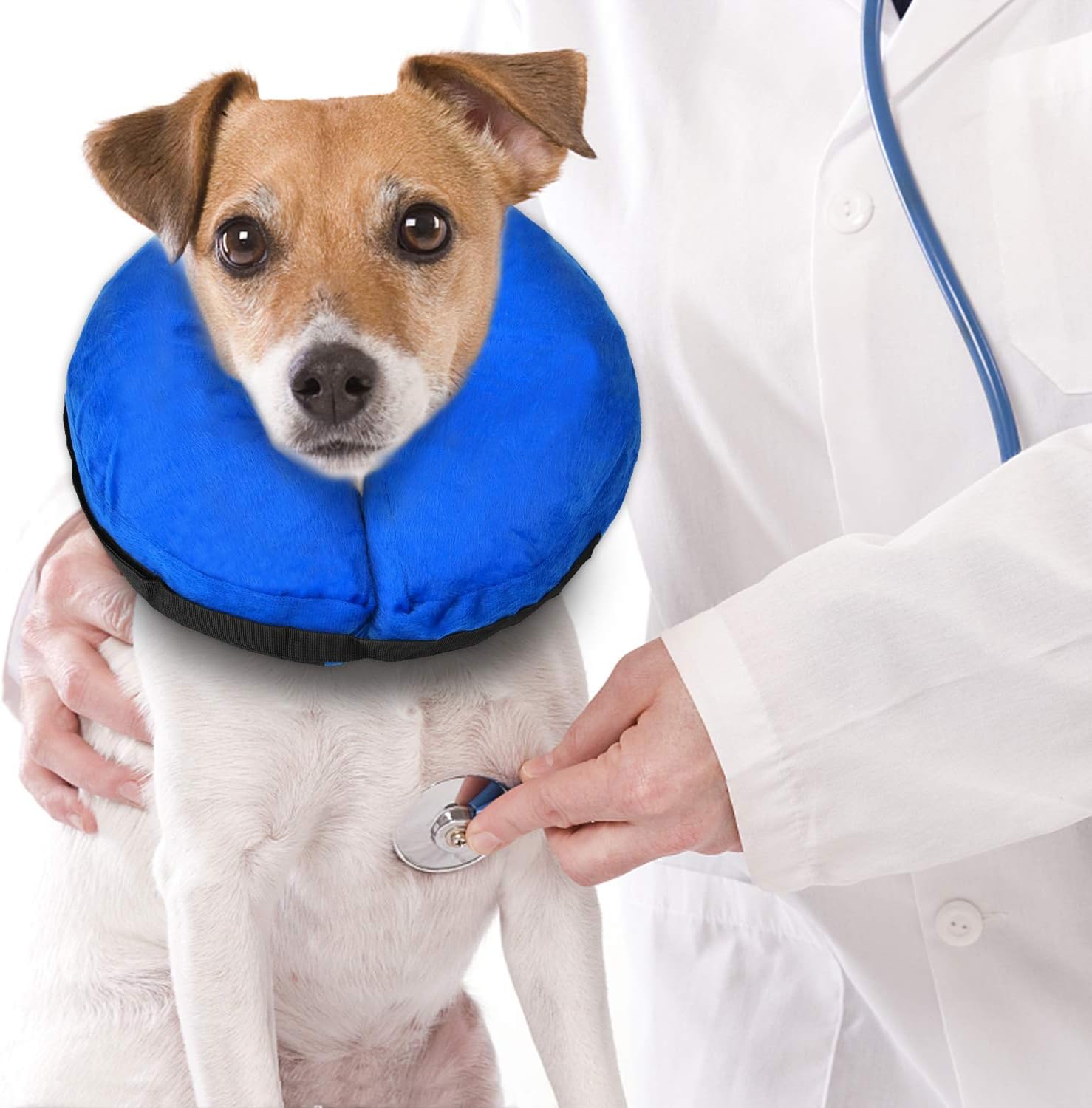 Protective Inflatable Collar for Dogs and Cats, Comfortable Pets Post Operative Collar to Prevent Pets from Touching Biting Scratching at Injuries Wounds Stitches - Size M