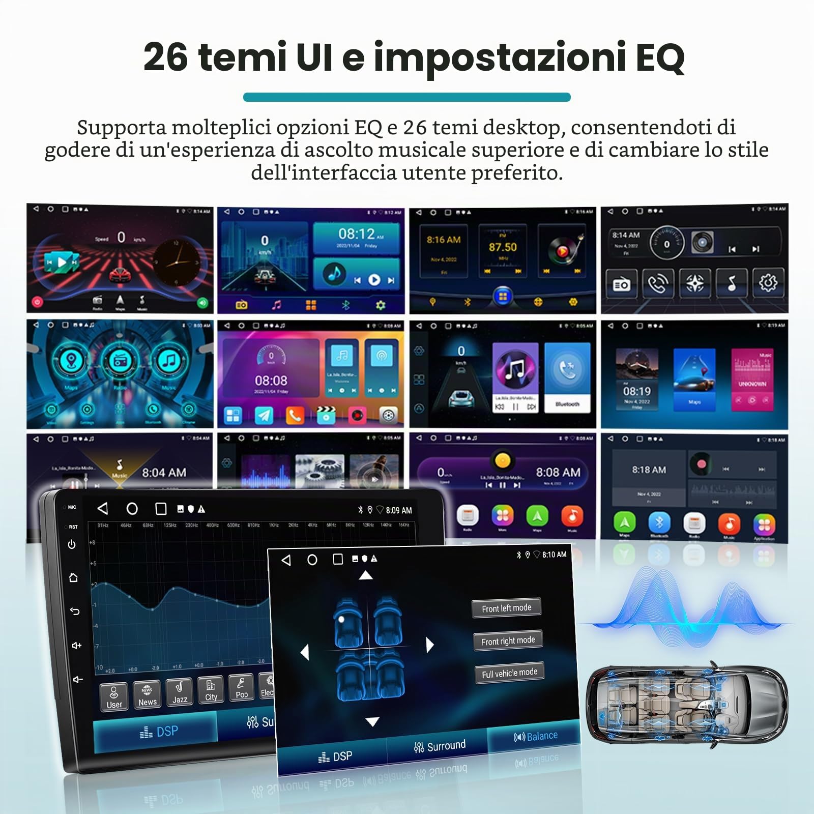 Roinvou 2+64G Schermo Radio per Peugeot 207 2006-2015 Wireless CarPlay Android Auto, Android Autoradio 9 Pollici Stereo Auto con Wi-Fi GPS Bluetooth EQ FM/RDS SWC Telecamera Posteriore
