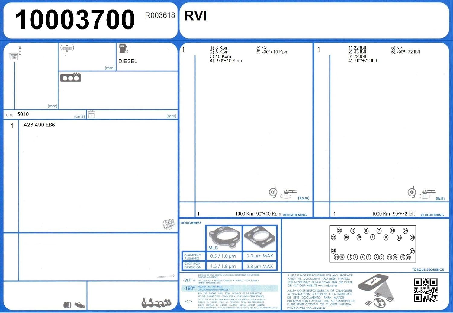 Ajusa 10003700 Gasket cylinder head