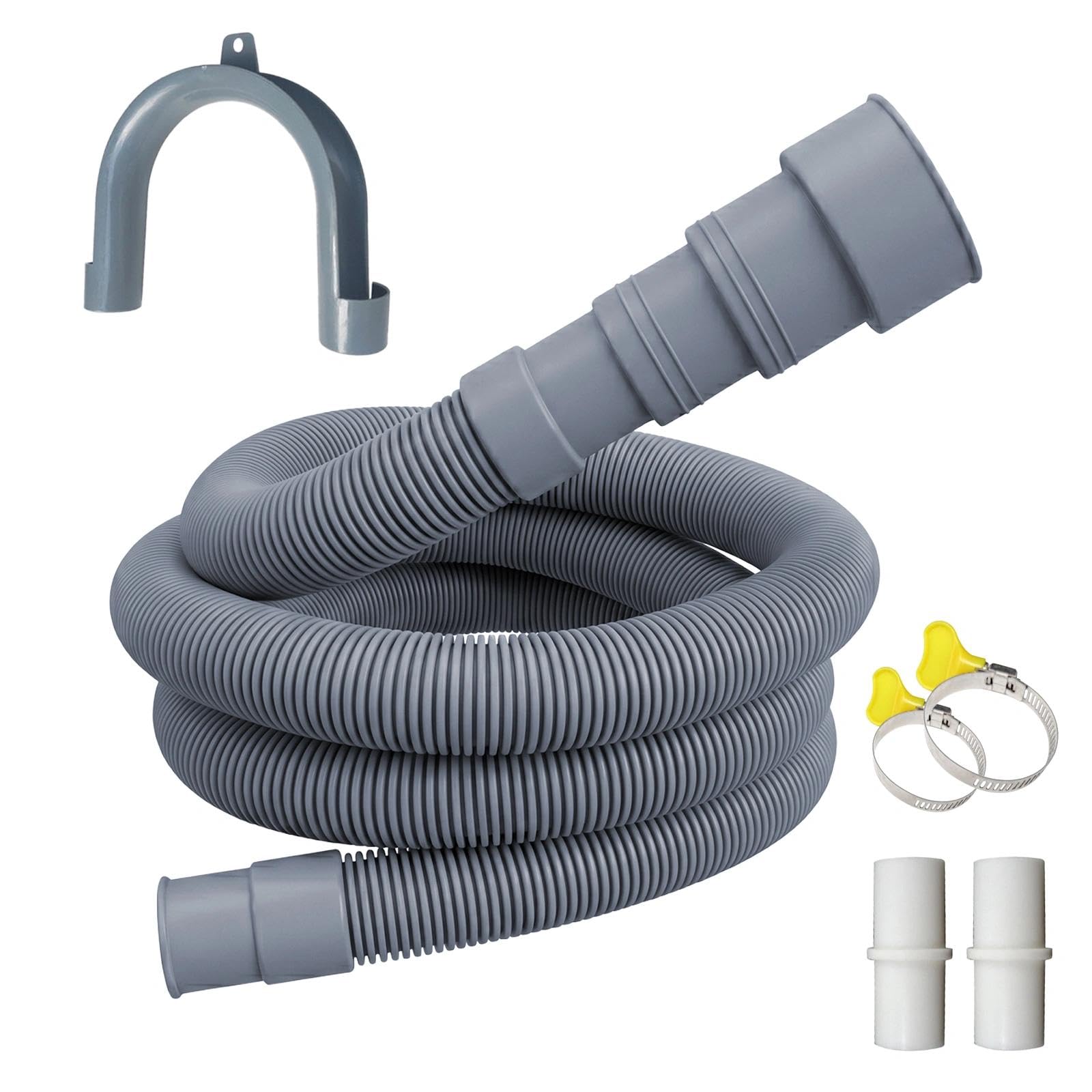 Universal Washing Machine Drain Hose Extension Kit, 3M Flexible Washing Machine Hose with a Washing Machine Waste Pipe Connector, 2 Clamps & U-Bracket for Dishwasher, Caravan Waste Pipe