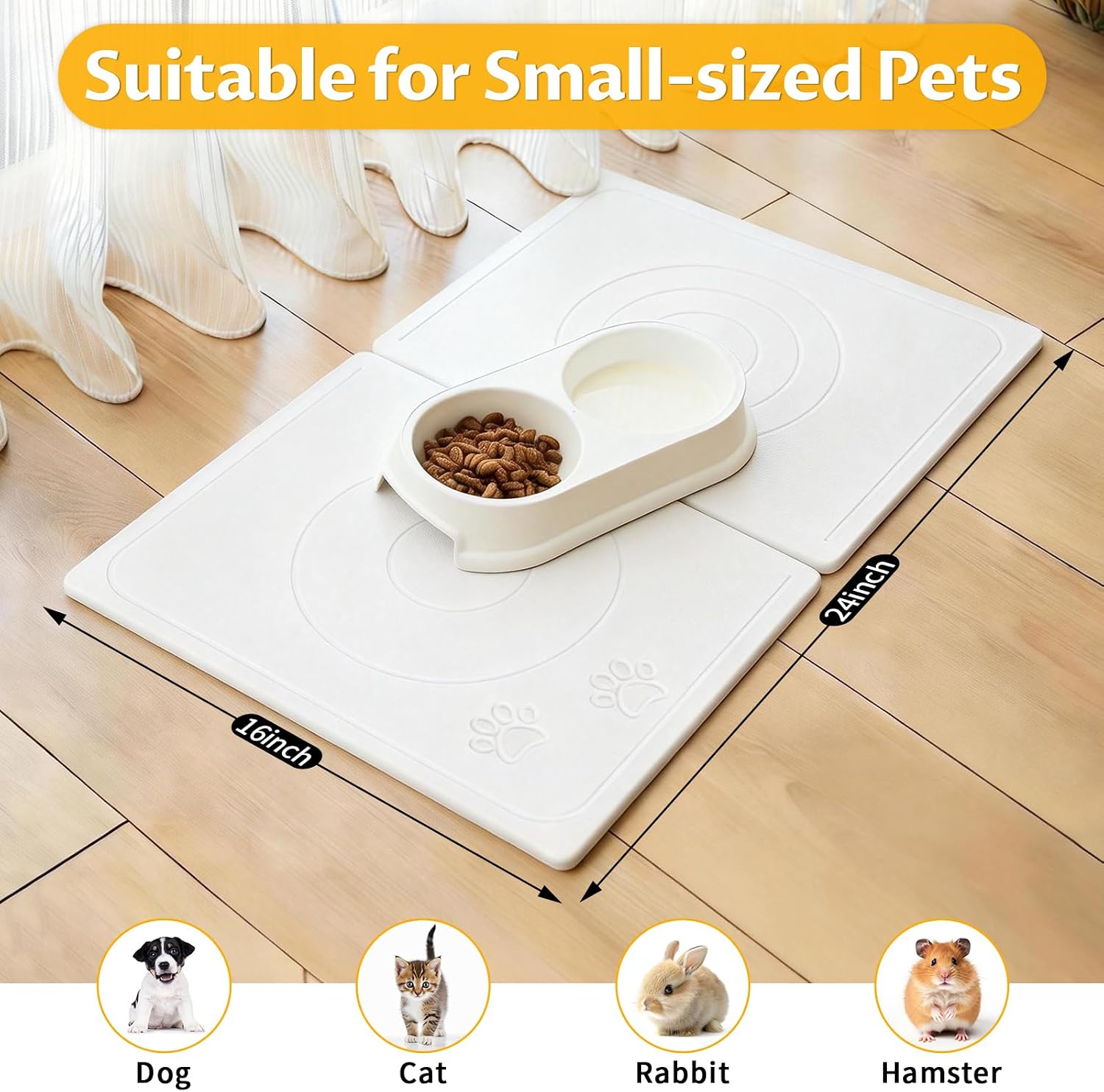 Stone Dog & Cat Food Mat, Bite-Proof Non-Slip Large Diatomaceous Pet Feeding Mat for Puppy Cat, Summer Cooling Quick Drying Dog Cat Water Bowls Mat for Protect Floor (White 24" x 16")
