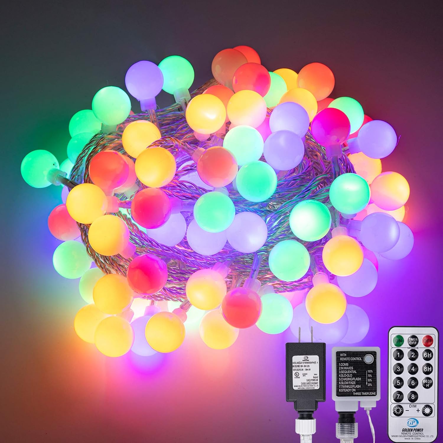 AWQ 100 LED 49 FT Globe Ball String Lights Fairy String Lights Plug in with Remote 8 Modes Extendable for Indoor Outdoor Wedding Birthday Christmas Tree Garden Decor (Warm White)