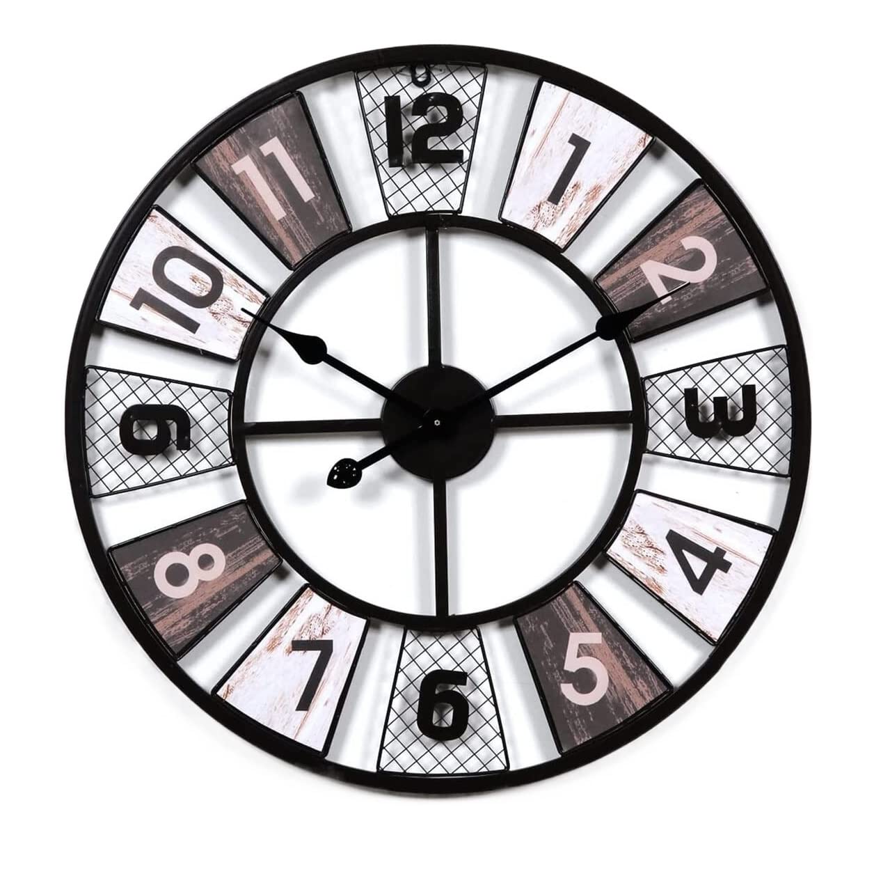 AZHKJKZH Wall Mounted Clock Round Wall Clock 24in Silent Non Ticking Numerals Rustic Metal Oversized Quartz Movement For Living Room