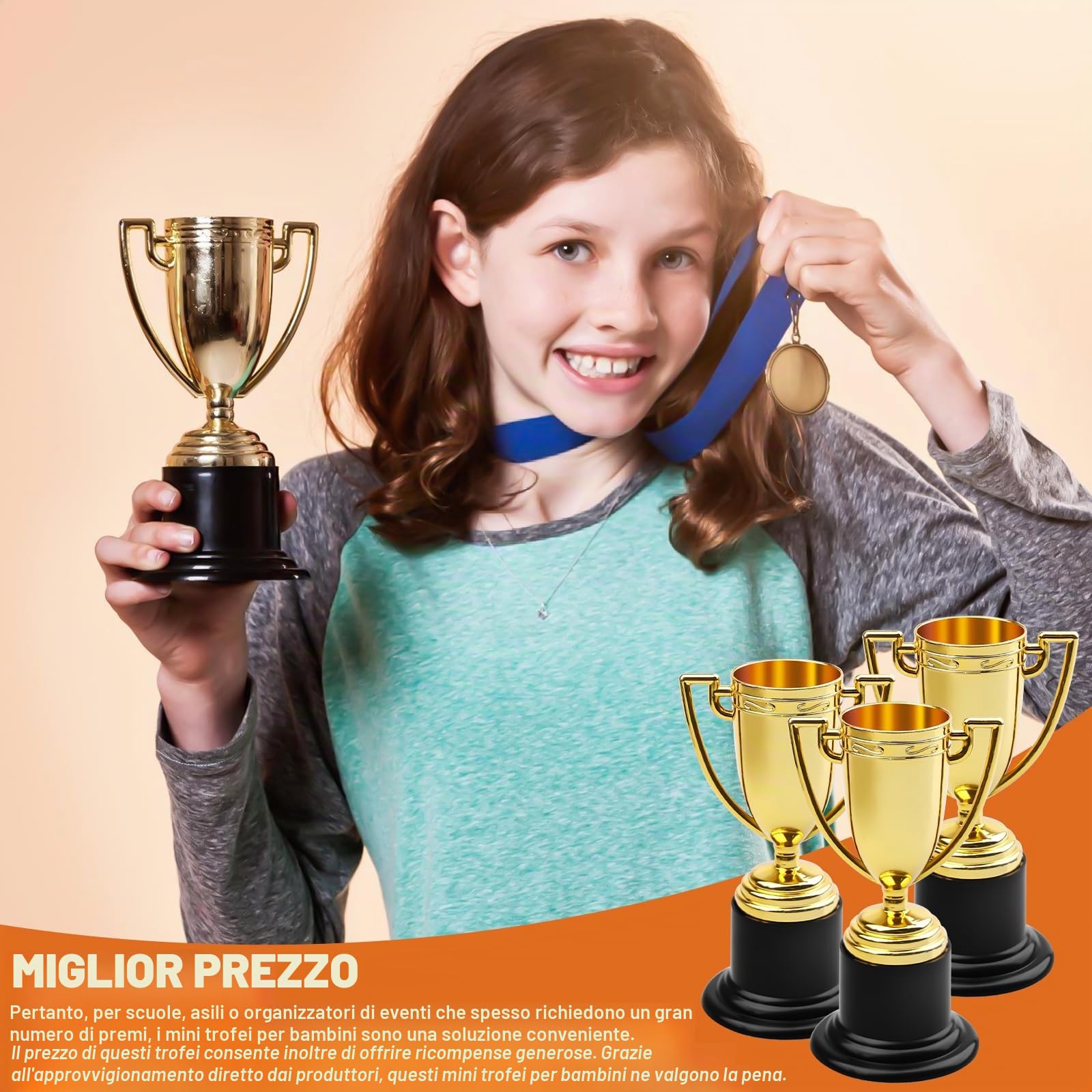 Coppa Trofeo GOEDCH 16 Pezzi: Mini Trofei per Bambini, Mini Trofeo Oro, Mini Trofei Vincitori in Plastica per Compleanni dei Bambini, Mini Trofei per Classi, Scuole, Ricompense, Accessori