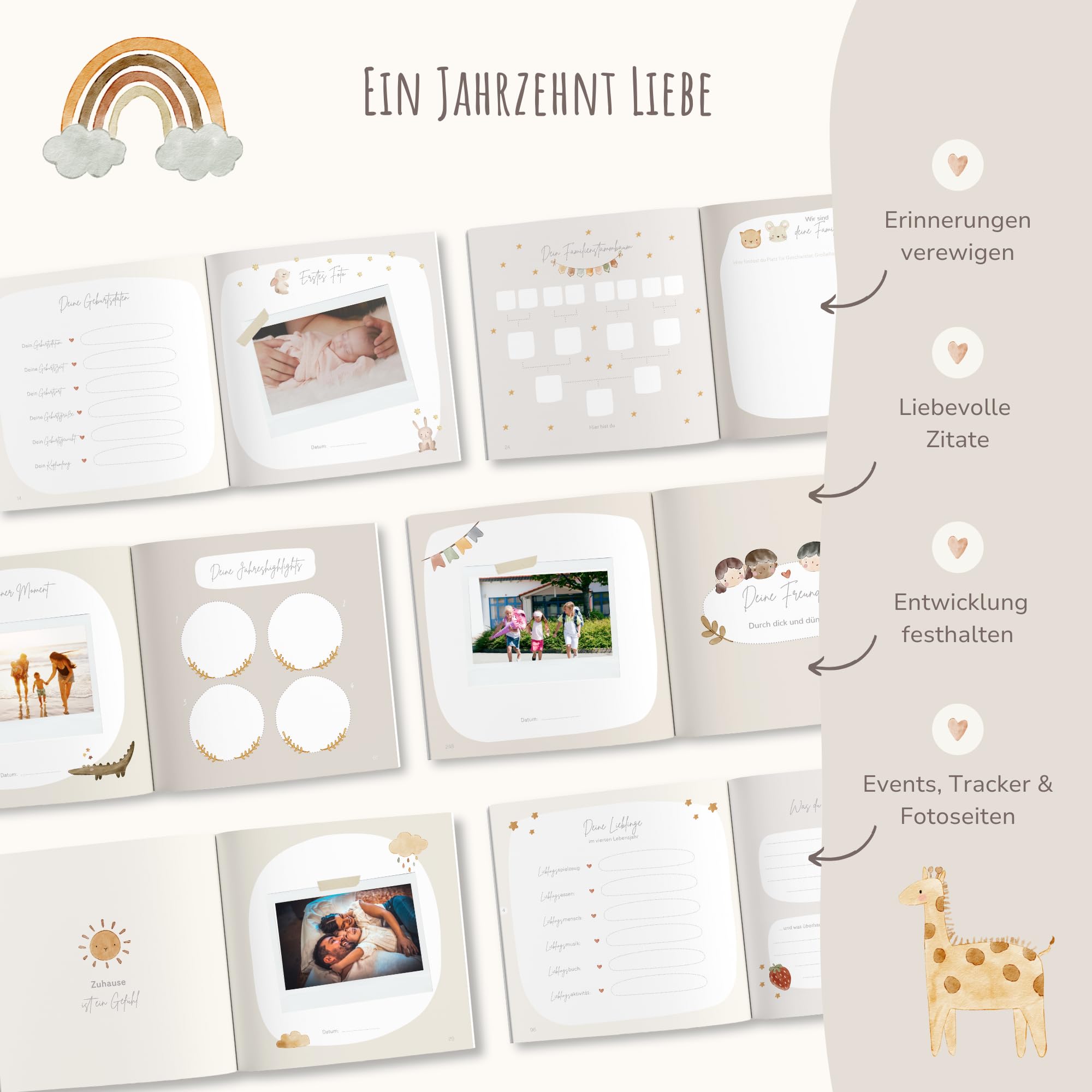 MeinBaby123® Kinderalbum Deine ersten 10 Jahre hochwertig vergoldet, Erinnerungsalbum, Geschenk zur Geburt, Fotoalbum Kinder, Tagebuch Kinder, Album Erinnerungsbuch, Geschenk Kind