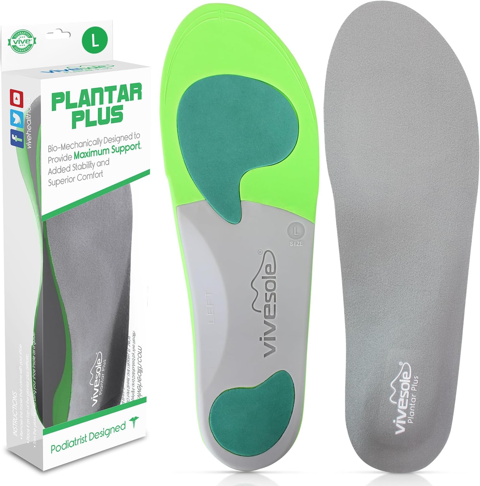 ViveSole Arch Support Insoles for Men & Women - Orthotic Inserts for Plantar Fasciitis, High Arches, Flat Feet - Shoe Inserts for Comfort and Relief, Back, Fascia, Foot and Heel Pain - Full Length