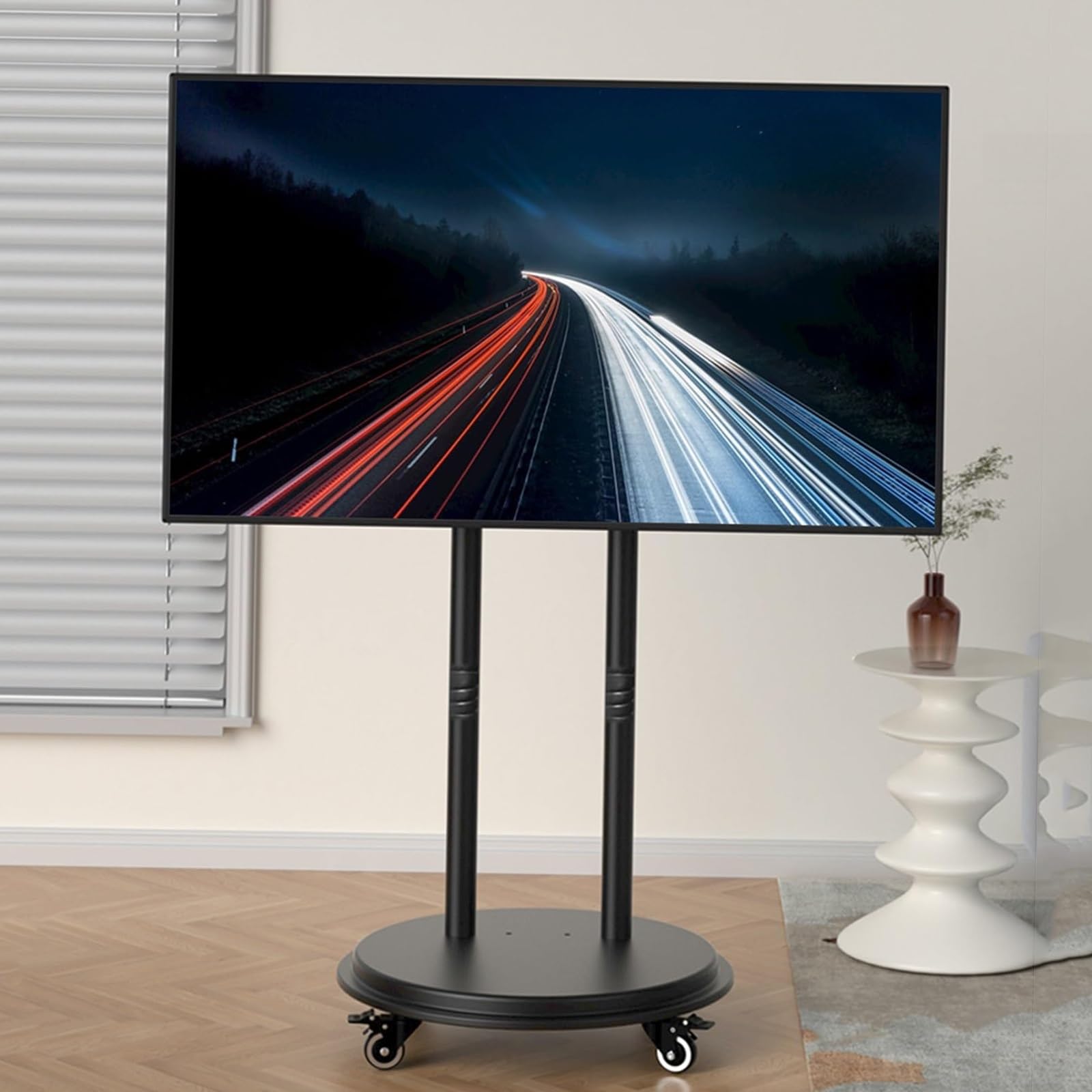 HPTHLY Mobile Stand - Universal Tv Floor Stand, Mobile Tv Cart Rooling Tv Stand For 42 To 90 Inch Screens, Height Adjustable Floor Stand Holds Up To 60Kg/132Lbs, Max Vesa 600X600Mm
